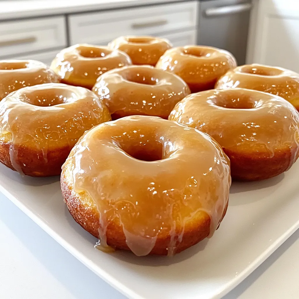 To make the donuts, you will need: - 2 cups apple cider - 1 ½ cups all-purpose flour - 1 cup granulated sugar - 1 tablespoon baking powder - ½ teaspoon baking soda - ½ teaspoon ground cinnamon - ½ teaspoon ground nutmeg - ¼ teaspoon salt - 2 large eggs - ½ cup unsweetened applesauce - ¼ cup vegetable oil - 1 tablespoon vanilla extract These ingredients come together to create a warm, spiced donut full of apple flavor. For the maple glaze, gather: - 1 cup powdered sugar - 2 tablespoons pure maple syrup - 1 tablespoon milk (adjust for desired consistency) This glaze adds a sweet, sticky finish that complements the donuts perfectly. If you need substitutes, here are some options: - Apple cider: Use apple juice if you're in a pinch. - All-purpose flour: Substitute with gluten-free flour for a gluten-free option. - Granulated sugar: Brown sugar can add depth to the flavor. - Unsweetened applesauce: Use mashed banana for a different fruit flavor. - Vegetable oil: Melted coconut oil works well for a richer taste. - Milk: Almond or oat milk can replace regular milk in the glaze. These substitutes can help you tailor the recipe to your needs while keeping the flavors intact. Start by pouring 2 cups of apple cider into a saucepan. Heat it over medium heat. Bring it to a boil, then reduce to a simmer. Let it cook until it reduces to about ¾ cup. This takes about 20 to 30 minutes. Let the cider cool a bit before using it. In a large bowl, combine 1 ½ cups of all-purpose flour, 1 cup of granulated sugar, and 1 tablespoon of baking powder. Add ½ teaspoon of baking soda, ½ teaspoon of ground cinnamon, ½ teaspoon of ground nutmeg, and ¼ teaspoon of salt. Whisk these ingredients well until they are fully mixed. Take another bowl and whisk 2 large eggs. Then, add the cooled apple cider, ½ cup of unsweetened applesauce, ¼ cup of vegetable oil, and 1 tablespoon of vanilla extract. Mix everything together until it is smooth. Slowly fold this wet mix into the dry ingredients. Be careful not to overmix; just combine them until you don’t see any dry flour. Preheat your oven to 350°F (175°C). Grease your donut pan well. Use a piping bag or a spoon to fill each mold about ¾ full with the batter. Bake the donuts for 10 to 12 minutes. To check if they are done, insert a toothpick; it should come out clean. Let the donuts cool in the pan for 5 minutes. Then transfer them to a wire rack to cool completely. While the donuts cool, it's time to make the glaze. In a bowl, whisk together 1 cup of powdered sugar, 2 tablespoons of pure maple syrup, and 1 tablespoon of milk. Adjust the milk until you reach your desired glaze thickness. It should be smooth and pourable. Once the donuts are fully cool, dip the tops into the maple glaze. Let the excess glaze drip off. Allow the glaze to set for a few minutes before enjoying your delicious maple glazed apple cider donuts. To get the best flavor, reduce the apple cider properly. First, bring it to a boil in a saucepan. Then, lower the heat to a simmer. Keep it simmering until it becomes about ¾ cup. This usually takes 20 to 30 minutes. Stir it occasionally to prevent burning. Cooling it slightly afterward helps to blend it better with other ingredients. Getting the right texture is key to great donuts. First, mix the dry ingredients well. Combine the flour, sugar, baking powder, baking soda, and spices. This ensures even flavor and rise. Mix the wet ingredients separately before combining them. When you mix the wet and dry, do it gently. Overmixing can lead to dense donuts. Stop as soon as you see no dry flour. Making the glaze is easy but needs the right touch. Start with powdered sugar and add maple syrup. Then, mix in milk little by little. This helps you control the thickness. For a thicker glaze, use less milk. For a thinner glaze, add more. The goal is a smooth, pourable glaze that coats the donuts well. After dipping, let any excess drip off. This helps the glaze set nicely. {{image_2}} You can add fun textures to your donuts. Try mixing in chopped nuts like walnuts or pecans. They add a nice crunch. If you want a sweeter touch, add chocolate chips. Dark or milk chocolate works well. Just fold them into the batter before baking. This twist makes the donuts even more enjoyable. To enhance your fall flavors, try adding more spices. You can mix in ginger or cloves for a warm taste. A teaspoon of pumpkin spice can also give a cozy feel. These spices blend well with the apple cider. Adjust the spices to match your taste and enjoy a seasonal treat. For a vegan version, swap eggs with flaxseed meal or applesauce. Use plant-based milk for the glaze. For gluten-free donuts, replace all-purpose flour with gluten-free flour. Make sure your baking powder is gluten-free too. These changes keep the flavor while fitting different diets. Enjoy delicious donuts that everyone can savor! To keep your maple glazed apple cider donuts fresh, store them in an airtight container. Place parchment paper between layers to prevent sticking. Keep them at room temperature for up to three days. If you want them to last longer, refrigeration is an option. However, this may change their texture slightly. Freezing is a great way to preserve your donuts. First, let the donuts cool completely. Then, wrap each donut in plastic wrap. Place them in a freezer-safe bag or container. They can last up to three months in the freezer. When you’re ready to enjoy them, remove the donuts and let them thaw at room temperature. To bring back the warmth and flavor, reheat your donuts in the oven. Preheat the oven to 350°F (175°C). Place the donuts on a baking sheet for about 5-7 minutes. This method keeps them soft and delicious. If you’re in a hurry, you can use the microwave. Heat them for 10-15 seconds. Be careful not to overheat, as this can make them tough. You will know your donuts are done when a toothpick comes out clean. Insert the toothpick into the thickest part of a donut. If it comes out without batter, your donuts are ready. They should also feel firm to the touch. Yes, you can use different types of cider. If you have spiced cider, it will add great flavor. Just make sure it's not sweetened too much. Hard cider can also work, but it will change the taste. To make the glaze thicker, add more powdered sugar. For a thinner glaze, add a little more milk. Mix well after each addition. Keep adjusting until you reach your desired consistency. Yes, you can use a muffin pan instead. Just fill the cups halfway. Bake for about 15-18 minutes. This will give you apple cider muffins instead of donuts. These donuts are best enjoyed fresh. They stay good at room temperature for about two days. You can store them in an airtight container. For longer storage, freeze them for up to a month. This blog post covered how to make delicious apple cider donuts with maple glaze. We explored the essential ingredients, from the dough to the glaze. I shared step-by-step instructions for preparing and baking. You learned tips for perfect texture and glaze. We noted fun variations, storage methods, and answered common questions. Now, you are ready to create your own tasty treats. Enjoy making and sharing your donuts with friends and family!