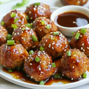 - 1 pound ground beef or turkey - 1/2 cup breadcrumbs - 1/4 cup green onions, finely chopped - 1 can crushed pineapple in juice - 1/4 cup teriyaki sauce - 1 tablespoon cornstarch - 2 tablespoons soy sauce - 1 teaspoon garlic powder - 1 teaspoon ginger powder - 1/4 teaspoon black pepper - 1 tablespoon sesame seeds Gathering the right ingredients sets the stage for great flavor. I love using ground beef or turkey for the meatballs. The choice depends on your taste. The meat blends well with breadcrumbs and green onions for added texture and flavor. The sauce makes this dish shine. Crushed pineapple adds sweetness. Teriyaki sauce brings a savory touch. Cornstarch helps thicken the sauce to coat the meatballs perfectly. Finally, the seasonings work together to enhance every bite. Soy sauce adds depth, while garlic and ginger give warmth. Black pepper rounds out the flavors. Don’t forget the sesame seeds for garnish! They add a nice crunch and a nutty finish. {{ingredient_image_1}} First, grab a large mixing bowl. Add 1 pound of ground beef or turkey. Next, throw in 1/2 cup of breadcrumbs. Then, add 1/4 cup of finely chopped green onions. Crack in 1 beaten egg. Pour in 2 tablespoons of soy sauce. Sprinkle 1 teaspoon of garlic powder and 1 teaspoon of ginger powder. Don’t forget 1/4 teaspoon of black pepper. Mix all these ingredients well. You want everything to blend nicely. Now, form the mixture into small meatballs. Aim for about 1 inch in size. Place each meatball on a baking sheet lined with parchment paper. This prevents sticking and makes clean-up easier. Now it’s time to bake. Preheat your oven to 400°F (200°C). Once your oven is hot, put the baking sheet in. Bake the meatballs for 15 to 20 minutes. Check that they are cooked through and browned on the outside. The smell will be amazing! While the meatballs bake, let’s make the sauce. In a saucepan, combine the reserved pineapple juice from the can. Add 1/4 cup of teriyaki sauce and 1 tablespoon of cornstarch. Stir this mixture over medium heat. Keep stirring until it thickens, which takes about 2 to 3 minutes. After thickening, mix in the crushed pineapple. Stir until it’s heated through. When the meatballs are ready, take them out of the oven. Toss the meatballs in the pineapple teriyaki sauce. Make sure they are fully coated. This sauce brings sweet and savory flavors together! To get the best meatballs, use cold ingredients. Cold meat and eggs help bind the mixture well. This makes the meatballs firm and tasty. When mixing, don’t overmix the meatball mixture. Just blend until everything is combined. Overmixing can make them tough. For the sauce, you might need to adjust the cornstarch. If you want a thicker sauce, add a bit more cornstarch. If it gets too thick, add some reserved pineapple juice. Always taste the sauce. You can tweak seasoning as needed. Sweetness or saltiness can change based on your taste. These meatballs pair well with rice or a fresh salad. You can serve them on a bed of rice for a filling meal. For a nice touch, garnish with extra green onions. This adds color and extra flavor to your dish. Enjoy your tasty Pineapple Teriyaki Meatballs! Pro Tips Use Fresh Ingredients: Fresh ground meat and green onions will enhance the flavor and texture of your meatballs. Adjust the Sauce: Feel free to tweak the amount of teriyaki sauce according to your taste preference for a sweeter or saltier flavor. Experiment with Proteins: Try using ground chicken or pork for a different taste and texture in your meatballs. Serve with Sides: Pair these meatballs with steamed rice or stir-fried vegetables for a complete meal. {{image_2}} You can easily change the meat in this recipe. Ground chicken works well if you want a lighter meal. Ground pork is another tasty option that adds a nice flavor. If you want a meat-free dish, try using vegetarian or vegan meat alternatives. These options still give you that great texture and taste. Feel free to get creative with the sauce. Adding sweet chili sauce can give it a nice kick. You might also enjoy using an orange teriyaki blend. This will add a fresh twist and brighten the dish. Mixing it up with different sauces keeps your meals fun and exciting. To boost the flavor, think about adding some extra ingredients. Diced bell peppers provide a nice crunch and color. Water chestnuts add a unique texture that surprises your taste buds. You can also experiment with herbs and spices. Fresh basil or cilantro can bring a fresh taste. These add-ins can make your Pineapple Teriyaki Meatballs even more delicious! To keep your Pineapple Teriyaki Meatballs fresh, store them in an airtight container. This method works well to maintain their flavor and texture. Try to eat the leftovers within 3-4 days. This way, you will enjoy them at their best. If you want to save some for later, you can freeze the cooked meatballs. They will stay good for up to 3 months in the freezer. Just make sure to let them cool completely before packing them away. When you are ready to eat, thaw them safely in the fridge overnight. Reheating is simple. You can use a microwave, oven, or stovetop. Make sure to heat them until the internal temperature reaches 165°F (74°C). This ensures they are safe to eat and delicious. Enjoy your meal just like fresh! Yes, you can prepare Pineapple Teriyaki Meatballs ahead of time. Just make the meatballs and freeze them. This way, you can enjoy a quick meal later. When you want to eat them, thaw overnight in the fridge. Bake them as per the recipe, and they will taste fresh. You can serve Pineapple Teriyaki Meatballs with rice, noodles, or steamed vegetables. Rice works great to soak up the tasty sauce. Noodles add a nice twist, while veggies bring freshness. Choose what you love best! To spice up the sauce, add Sriracha or crushed red pepper flakes. Start with a small amount, then taste. You can always add more if you want more heat. This little tweak gives your dish a nice kick! In this blog post, we explored how to make Pineapple Teriyaki Meatballs. We covered key ingredients, step-by-step cooking, and tips for success. You learned about meatball variations and storage methods. These meatballs are fun and easy to make. Feel free to personalize the recipe with different meats or sauces. Enjoy delicious meals, save time, and impress your friends with great flavors. Happy cooking!