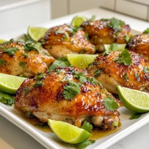 - Chicken Thighs: Use 4 bone-in, skin-on chicken thighs. This cut keeps the meat juicy and adds flavor. - Marinade Components: The marinade includes: - 1/4 cup honey for sweetness. - 2 tablespoons fresh lime juice to add tang. - 2 cloves minced garlic for depth. - 1 teaspoon lime zest to enhance the lime flavor. - 1 teaspoon low-sodium soy sauce for umami. - Seasoning Essentials: You will need: - 1/2 teaspoon ground cumin for warmth. - 1/4 teaspoon smoked paprika for a hint of smokiness. - Salt and pepper to taste for balance. This mix of ingredients creates a bright and flavorful dish. The chicken thighs soak up the marinade, making each bite delicious. The honey and lime work together, giving sweet and tart notes. The spices add depth, making this meal exciting and easy to prepare. {{ingredient_image_1}} To start, you need to mix the marinade. Take a small bowl and whisk together these ingredients: - 1/4 cup honey - 2 tablespoons lime juice (freshly squeezed) - 2 cloves garlic, minced - 1 teaspoon lime zest - 1 teaspoon soy sauce (low sodium) - 1/2 teaspoon ground cumin - 1/4 teaspoon smoked paprika - Salt and pepper to taste Make sure to blend them well. You want the honey to dissolve fully. This mix will give the chicken a tasty, sweet, and tangy flavor. Next, it's time to coat the chicken. Place the chicken thighs in a large resealable bag or a shallow dish. Pour the marinade over the chicken. Use your hands to move the chicken around, ensuring each piece is well-coated. Seal the bag or cover the dish tightly. This step is key for full flavor. For best results, marinate the chicken for at least 30 minutes. If you have more time, let it sit for up to 2 hours. This longer time lets the flavors sink in deeper. Keep the chicken in the fridge while it marinates. This keeps it safe and fresh. Now, let’s cook the chicken. Preheat your oven to 400°F (200°C). Once it's hot, remove the chicken from the marinade. Save the marinade for later use. Heat 2 tablespoons of oil in a large ovenproof skillet over medium-high heat. Place the chicken thighs skin-side down in the skillet. Cook them for 5-7 minutes until the skin is golden brown and crispy. This step is vital for that nice texture. After searing, flip the chicken thighs over. Pour the reserved marinade over them. This adds moisture and flavor while they cook. Then, transfer the skillet to the preheated oven. Bake for 25-30 minutes. The chicken is ready when it reaches an internal temperature of 165°F (74°C). Once done, take the skillet out and let the chicken rest for a few minutes before serving. This helps keep the meat juicy. - Marination Time: For the best taste, marinate the chicken for at least 30 minutes. If you have more time, aim for 2 hours. This allows the flavors to soak in well. - Tips for Crispiness: To get a lovely crispy skin, start by searing the chicken skin-side down. Cook it for 5-7 minutes until golden brown. This step adds flavor and texture. - Safe practices for reusing marinades: Always set aside some marinade before adding it to raw chicken. This keeps it safe to use later. If you want to use it for a sauce, cook it first to kill any germs. - Flavor enhancement suggestions: Add a little more lime juice or honey to the leftover marinade. This will boost the flavor when you use it in your dish. You can even mix it with some broth for a tasty sauce. Pro Tips Marinate Longer for More Flavor: For the best flavor, marinate the chicken thighs for at least 2 hours, or even overnight if possible. Use a Meat Thermometer: To ensure perfectly cooked chicken, use a meat thermometer to check that the internal temperature reaches 165°F (74°C). Achieve Extra Crispy Skin: For extra crispy skin, sear the chicken thighs skin-side down until golden brown before transferring to the oven. Save the Marinade: Don’t discard the marinade! Use it to baste the chicken while it’s baking for an added layer of flavor. {{image_2}} You can easily change some ingredients in this recipe. If you don't have honey, try using agave nectar or maple syrup for sweetness. These alternatives add a nice touch without losing the flavor. When choosing chicken, you can switch from bone-in to boneless thighs. Boneless thighs cook faster, so adjust the cooking time. They will still be juicy and delicious. If you like a bit of heat, consider adding chili powder to the spice mix. This small change can give your chicken a nice kick. You can also try other spices like cayenne or smoked paprika for deeper flavor. Think about adding veggies to your dish. Bell peppers, zucchini, or corn can add color and taste. You can roast them alongside the chicken for a complete meal. Enjoy exploring these variations to make your Honey Lime Chicken Thighs your own! To keep your Honey Lime Chicken Thighs fresh, use airtight containers. This helps prevent air from making the chicken dry. Make sure to cool the chicken to room temperature before storing. You can keep leftovers in the fridge for up to four days. If you want them to last longer, freeze them in freezer-safe bags. Just remember to label them with the date. When it's time to eat your leftovers, reheating is easy. The best way is to use the oven. Preheat it to 350°F (175°C). Place the chicken in an oven-safe dish, cover it with foil, and heat for about 15-20 minutes. This keeps the chicken moist. You can also use a microwave if you’re in a hurry, but be careful not to overheat. Heat for 1-2 minutes, then check if it’s warm enough. Enjoy your tasty meal again! I recommend marinating chicken thighs for at least 30 minutes. This allows the flavors to soak in. For even more flavor, marinate for up to 2 hours. If you have more time, let them sit longer in the fridge. The longer they marinate, the tastier they become. Yes, you can use boneless chicken thighs! They cook faster than bone-in thighs. If you choose boneless, reduce the cooking time by about 10 minutes. Check the internal temperature to ensure it reaches 165°F (74°C). This way, your chicken stays juicy and delicious. Many sides go well with Honey Lime Chicken Thighs. Here are some popular options: - Steamed rice or quinoa - Roasted vegetables, like broccoli or carrots - A fresh salad with lime dressing - Grilled corn on the cob These sides will make your meal complete and tasty. In this post, we explored how to make Honey Lime Chicken Thighs. We covered the best ingredients, marinade preparation, cooking steps, and storage tips. Perfecting your marination time ensures great flavor and crispiness. Feel free to experiment with ingredient swaps for your taste. Enjoy leftovers by following safe storage methods. Now, you have the tools to impress anyone with your cooking skills. Dive into this recipe and make it your own!