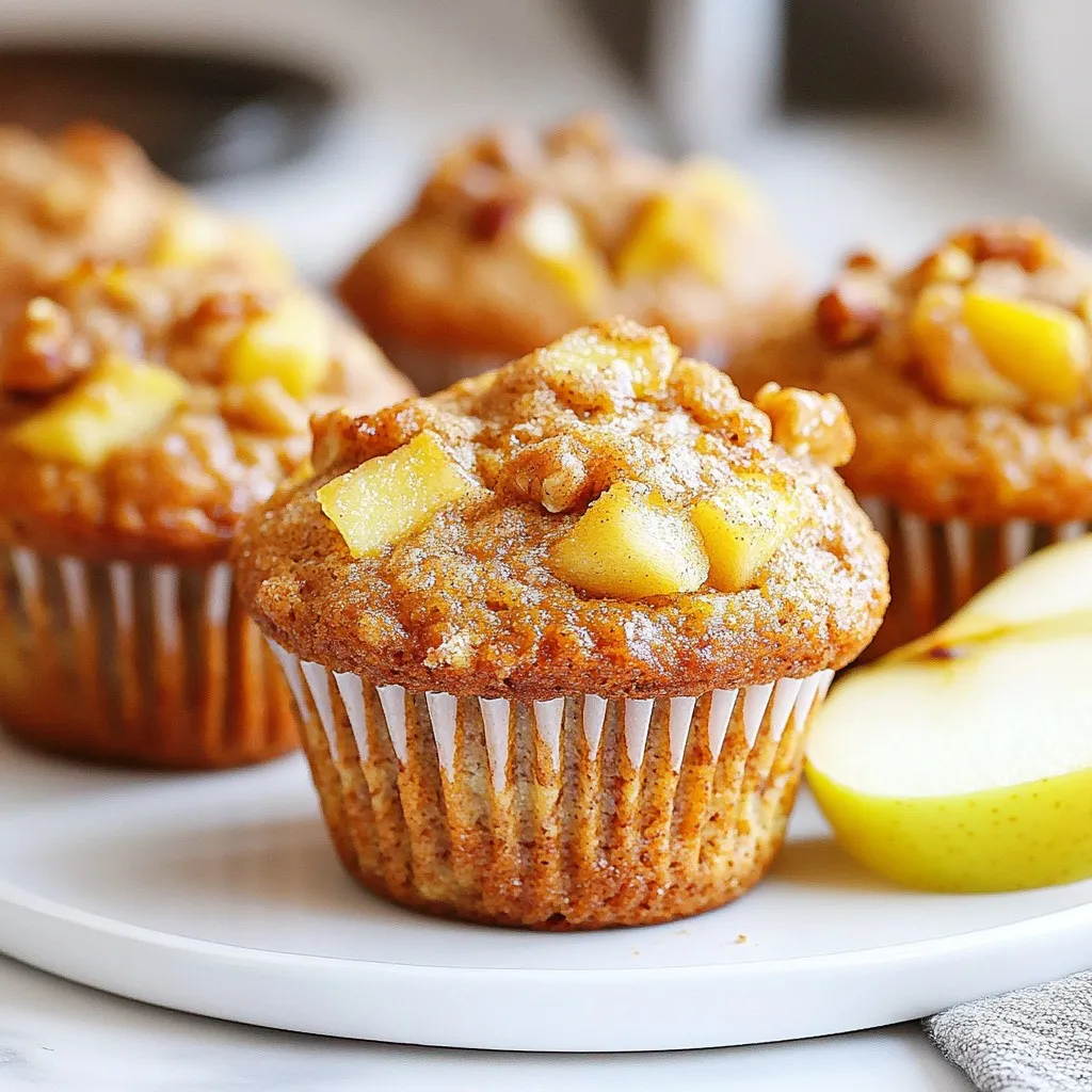 - 1 ½ cups whole wheat flour - 1 teaspoon baking powder - ½ teaspoon baking soda - 1 teaspoon cinnamon - ¼ teaspoon salt - 2 ripe bananas, mashed - ½ cup unsweetened applesauce - ¼ cup honey or maple syrup - 2 large eggs - 1 teaspoon vanilla extract - 1 cup diced apples (about 1 medium apple) - ½ cup rolled oats - ¼ cup chopped walnuts (optional) - ¼ cup raisins or dried cranberries (optional) Cinnamon Apple Energy Muffins are packed with good stuff. Whole wheat flour makes them hearty. It adds fiber, which is great for digestion. Baking powder and baking soda help them rise. They give the muffins a nice fluffy texture. Cinnamon adds warmth and flavor. It brings a cozy feel to each bite. Ripe bananas and applesauce act as natural sweeteners. They also keep the muffins moist. Honey or maple syrup adds a sweet touch. You can choose what you like best. Eggs help bind everything together. They add protein, which is important for energy. Vanilla extract gives a lovely aroma. Diced apples add a fresh crunch. You can mix in rolled oats for extra texture. If you want, add chopped walnuts for a nutty flavor. Raisins or dried cranberries can add sweetness. Each ingredient plays a role in making these muffins tasty and healthy. Gather these ingredients for a delightful baking experience. You will enjoy the rich flavors and healthy benefits in every bite. {{ingredient_image_1}} First, you need to preheat your oven to 350°F (175°C). This helps the muffins bake evenly. Next, line your muffin tin with paper liners or lightly grease it. This step makes it easier to remove the muffins after baking. In a large mixing bowl, combine the dry ingredients. Whisk together 1 ½ cups of whole wheat flour, 1 teaspoon of baking powder, ½ teaspoon of baking soda, 1 teaspoon of cinnamon, and ¼ teaspoon of salt. Mix them well until everything is evenly blended. This adds flavor and lift to your muffins. In another bowl, mix your wet ingredients. Start with 2 ripe bananas that you mash until smooth. Add in ½ cup of unsweetened applesauce, ¼ cup of honey or maple syrup, 2 large eggs, and 1 teaspoon of vanilla extract. Stir until the mixture is smooth and well combined. This will give your muffins moisture and sweetness. Now, pour the wet mixture into the bowl with the dry ingredients. Gently stir until just combined. Be careful not to overmix; this keeps your muffins light. Next, fold in 1 cup of diced apples, ½ cup of rolled oats, and any optional ingredients like ¼ cup of chopped walnuts or raisins. Mix until they are evenly spread through the batter. Then, divide the batter among the muffin cups. Fill each cup about ¾ full. This allows room for the muffins to rise while baking. Place your muffin tin in the preheated oven. Bake for 18 to 22 minutes. You can check for doneness by inserting a toothpick into the center of a muffin. If it comes out clean, your muffins are ready! After baking, let the muffins cool in the pan for about 5 minutes. This step helps them firm up a bit. Then, transfer them to a wire rack to cool completely. This keeps them from getting soggy on the bottom. Enjoy your healthy Cinnamon Apple Energy Muffins! To get the right texture, avoid overmixing your batter. When you mix the wet and dry ingredients, stir just until combined. This keeps the muffins light and fluffy. Use ripe bananas for the best results. They add natural sweetness and moisture, making your muffins soft and tasty. You can enhance the flavor with extra spices like nutmeg or ginger. Consider adding mix-ins like chopped nuts or seeds for crunch. For freshness, use crisp, sweet apples. Dice them small, so they blend well into the muffins. This makes each bite juicy and flavorful. For presentation, serve the muffins warm. A light dusting of cinnamon on top makes them look inviting. Pair them with a slice of apple or a dollop of yogurt for a great snack. They also go well with a hot cup of tea or coffee, making them perfect for breakfast or an afternoon treat. Pro Tips Use Ripe Bananas: The riper the bananas, the sweeter and more flavorful your muffins will be. Look for bananas with plenty of brown spots for the best results. Customize Your Add-ins: Feel free to switch up the add-ins based on your preferences. Try adding dark chocolate chips, shredded coconut, or different nuts for variety. Check for Doneness: Ovens can vary, so start checking the muffins a couple of minutes before the minimum baking time. Insert a toothpick into the center; it should come out clean or with a few crumbs. Storage Tips: Store leftover muffins in an airtight container at room temperature for up to 3 days, or freeze for longer storage. Reheat in the microwave for a warm treat! {{image_2}} You can easily make these muffins gluten-free. Use a gluten-free flour blend. Look for one that has xanthan gum. This helps bind the muffins together. For sugar substitutes, opt for stevia or coconut sugar. These lower-calorie options still give a sweet taste. You can play with fruits in these muffins. Try adding blueberries or chopped pears. Each fruit brings a new flavor. You can also mix in nuts and seeds. Chopped almonds or sunflower seeds add crunch. They boost the nutrition too. Change up the spices based on the season. In fall, add nutmeg or ginger for warmth. For winter holidays, try mixing in some dried cranberries or pumpkin spice. These add a festive flair to the muffins and make them special. To keep your muffins fresh, store them in a cool place. Use airtight containers for the best results. This way, they stay moist and tasty for longer. If you don’t have an airtight container, wrap them in plastic wrap. Avoid leaving them out in the open, as they can dry out quickly. Freezing muffins is easy and a great way to save leftovers. First, let the muffins cool completely. Then, wrap each muffin in plastic wrap. Place them in a freezer bag or container. Make sure to remove as much air as possible. This helps prevent freezer burn. When you want to enjoy one, take it out and let it thaw at room temperature. You can also warm it in the microwave for a few seconds to enjoy it fresh. At room temperature, these muffins last about 3-4 days. If you store them in the fridge, they can stay fresh for up to a week. However, refrigeration can change their texture. For the best taste, consider room temperature storage if you plan to eat them soon. Yes, you can make these muffins vegan. To replace the eggs, use flax eggs or applesauce. For each egg, mix 1 tablespoon of ground flaxseed with 2.5 tablespoons of water. Let it sit for 5 minutes. You can also use 1/4 cup of applesauce per egg. For honey, switch to maple syrup or agave nectar. Both work well and keep the muffins sweet. To cut down on sugar, use less honey or maple syrup. Start with half the amount and taste the batter. You can also add more mashed bananas or applesauce for natural sweetness. Lastly, consider using unsweetened applesauce to replace some of the sweetener. You can use other flours, but it may change the taste and texture. Almond flour adds a nutty flavor, while oat flour makes them soft. If you use gluten-free flour, make sure it has a binding agent. Try adding a bit of xanthan gum for better structure. If your muffins turn out dry, you might have overmixed the batter. Mix just until combined. You can also add more mashed bananas or applesauce for moisture. If they still seem dry, check your oven temperature and baking time. Too much heat can dry them out quickly. These muffins are simple and fun to make. We explored key ingredients like whole wheat flour and ripe bananas. We discussed step-by-step instructions to ensure success, from prepping the oven to cooling the muffins after baking. You learned tips for the best texture and flavor enhancements, along with variations to suit your needs. Remember, proper storage keeps them fresh. Enjoy baking, and don't hesitate to experiment with different flavors. Your homemade muffins will bring joy to your table!