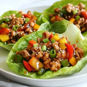 For this tasty dish, gather these ingredients: - 1 lb ground chicken - 2 tablespoons teriyaki sauce - 1 tablespoon soy sauce - 1 tablespoon sesame oil - 1 tablespoon fresh ginger, grated - 2 cloves garlic, minced - 1 bell pepper, finely chopped (red or yellow for color) - 1 carrot, grated - 3 green onions, sliced - 1 tablespoon sesame seeds (optional, for garnish) - 1 head of iceberg or butter lettuce, leaves separated If you want to swap the ground chicken, consider these options: - Ground turkey offers a leaner choice. - Ground beef provides a richer flavor. - For a plant-based option, try crumbled tofu or tempeh. Each of these choices can work well with teriyaki sauce. The best lettuce for this dish is crunchy and sturdy. Here are my top picks: - Iceberg lettuce adds a crisp bite and holds the filling well. - Butter lettuce has a soft texture and a sweet flavor. - Romaine lettuce offers a crunchy structure and a slightly bitter taste. Choose any of these for a great base for your teriyaki chicken filling. {{ingredient_image_1}} To start, gather your ingredients. You will need ground chicken, teriyaki sauce, soy sauce, sesame oil, ginger, garlic, bell pepper, carrot, green onions, and lettuce. Heat the sesame oil in a large skillet over medium heat. Once hot, add minced garlic and grated ginger. Sauté for about 30 seconds. This step makes the kitchen smell great! Next, add the ground chicken to the skillet. Break it apart with a spoon. Cook the chicken for about 5 to 7 minutes. It should turn brown and fully cook. Then, stir in teriyaki sauce and soy sauce. Mix well to coat the chicken evenly. Now, add the chopped bell pepper and grated carrot. Stir everything together for another 2 to 3 minutes. The veggies should get tender and warm. Finally, fold in the sliced green onions right before you finish cooking. This adds a fresh touch to your dish. Using sesame oil adds a rich, nutty flavor. Sautéing garlic and ginger first releases their aroma and taste. The teriyaki sauce gives a sweet and savory touch. Mixing in the veggies at the end keeps their bright colors and crunch. If you want to enhance the flavor, consider adding a splash of lime juice or chili flakes. Both can brighten the dish and add a kick. This technique keeps the meal exciting and fresh. Now it’s time to serve! Take a lettuce leaf and spoon some of the chicken mixture into the center. Make sure to fill it nicely, but don’t overstuff it. The lettuce should hold everything well. Sprinkle sesame seeds on top for a nice finish. You can also drizzle a bit of extra teriyaki sauce for more flavor and shine. Arrange the filled lettuce cups on a platter. This presentation makes them look appetizing and fun to eat. Enjoy your flavorful and fresh teriyaki chicken lettuce cups! To make a great teriyaki sauce, mix soy sauce, sugar, and mirin. You can add garlic and ginger for extra flavor. Cook this mix in a pot over low heat until it thickens. This sauce should be sweet and salty, with a nice shine. Adjust the sugar to suit your taste. If you want a thicker sauce, add a little cornstarch mixed with water. For the best flavor in your chicken, always use fresh ginger and garlic. These ingredients bring a bright taste. Sauté them in sesame oil before adding the chicken. This step builds a great base. Cook the chicken until it is golden brown. This process adds depth to the flavor. Don’t forget to add the teriyaki sauce early in the cooking. This allows the chicken to soak in the sauce's taste. To make your dish look amazing, serve the lettuce cups on a colorful platter. Fill each lettuce leaf carefully. Drizzle some extra teriyaki sauce on top for a glossy look. Garnish with sliced green onions and sesame seeds. This adds color and crunch. Arrange the cups in a circle for a fun display. You want your dish to be as appealing as it is tasty! Pro Tips Choose the Right Lettuce: Opt for crisp iceberg or tender butter lettuce, as they provide the best structure for holding the filling. Customize Your Fillings: Feel free to add other vegetables like shredded cabbage or diced cucumbers for extra crunch and flavor. Cook Chicken Thoroughly: Ensure the ground chicken is fully cooked until it reaches an internal temperature of 165°F for safe consumption. Make Ahead: Prepare the chicken mixture in advance and store it in the refrigerator. Assemble the cups just before serving for the best texture. {{image_2}} If you want a meatless dish, use mushrooms or tofu. Both options give a nice texture. Replace the ground chicken with 1 pound of mushrooms, chopped finely. You can also use firm tofu. Just press it to remove extra water. Crumble it before cooking, so it mixes well with the other flavors. You can swap out ground chicken for turkey or beef. Ground turkey is leaner and still tasty. If you choose beef, pick a lean type to keep it healthy. For a more unique twist, use shrimp or pork. Both will add different flavors and textures to your cups. You can change the flavors with simple tweaks. Add a splash of lime juice for a citrus kick. If you like spicy food, mix in some chili paste or sriracha. For a sweeter taste, add pineapple chunks to the chicken mixture. Each change brings a new twist to your teriyaki chicken lettuce cups. You can keep your teriyaki chicken lettuce cups fresh. First, let the chicken cool down. Then, place it in an airtight container. You should store the chicken and lettuce separately. Keep the chicken in the fridge for up to three days. The lettuce will wilt if stored too long. So, try to use it within a day. When you're ready to eat, reheat the chicken. Use a microwave or a skillet. If you use a microwave, heat it for about one to two minutes. Stir halfway through to heat evenly. In a skillet, warm it over medium heat for about five minutes. Add a splash of water if it seems dry. Avoid reheating the lettuce. It’s best when fresh and crisp. You can freeze the chicken mixture if you want to save it for later. First, let it cool completely. Then, place it in a freezer-safe bag or container. Remove as much air as possible. It will keep well for up to three months. When you’re ready to eat it, thaw it in the fridge overnight. Then, reheat as mentioned before. Enjoy your tasty meal anytime! You can serve many tasty sides with teriyaki chicken lettuce cups. Fresh fruits like pineapple or mango add sweetness. A simple cucumber salad provides crunch. You can also try steamed rice or quinoa for a filling option. If you want something warm, miso soup pairs well too. Each choice adds flavor and balance to your meal. Yes, you can use pre-cooked chicken. Just chop it into small pieces. Heat the chicken in your skillet with the ginger and garlic for a few minutes. Then, mix in the teriyaki sauce and vegetables. This option saves time and still tastes great. Remember, adjust the cooking time since the chicken is already cooked. Each serving of teriyaki chicken lettuce cups has about 250 calories. This number can change based on extra toppings or side dishes. If you use different ingredients, the calories may vary. Always check the labels if you want to be precise. This dish is a healthy choice packed with flavor and nutrition. This blog post gave you all the details to make teriyaki chicken lettuce cups. We covered ingredients, cooking steps, and helpful tips. You learned simple ways to vary the dish and store leftovers. Remember, you can swap proteins or switch to vegetarian options if you like. I hope you enjoy making these flavorful lettuce cups. They are easy to prepare and fun to customize. Now, gather your ingredients and create a meal that you’ll love!