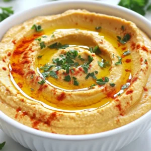 The key to a great roasted red pepper hummus lies in the quality of your ingredients. Here’s what you will need: - 1 can (15 oz) chickpeas, drained and rinsed - 1 large roasted red bell pepper (jarred or homemade) - 2 tablespoons tahini - 2 tablespoons olive oil - 1 garlic clove, minced - 2 tablespoons lemon juice - 1 teaspoon ground cumin - Salt to taste - Paprika for garnish - Fresh parsley for garnish Each ingredient plays a role. Chickpeas bring fiber and protein. The roasted red pepper gives it a sweet, smoky flavor. Tahini adds creaminess, while olive oil adds richness. Garlic enhances the taste, and lemon juice brightens the flavor. Cumin adds warmth, and salt brings it all together. Using fresh ingredients makes a big difference. If you roast your own peppers, they will have a unique taste. Jarred options are easier and still delicious. Choose what fits your time and taste! {{ingredient_image_1}} To start with fresh red bell peppers, roast them in the oven. Set your oven to 450°F (230°C). Place the whole peppers on a baking sheet. Roast them for about 25 to 30 minutes. You want the skins to turn black and charred. Once done, take them out and put them in a bowl. Cover it with plastic wrap for about 10 minutes. This helps them steam and makes peeling easier. After steaming, peel off the skin and remove the seeds. If you want a quicker option, you can use jarred roasted red peppers. They are ready to go. Just drain them and pat them dry with a paper towel. Both methods work great for this hummus. Next, it’s time to blend everything together. In a food processor, add the drained chickpeas, roasted red peppers, tahini, olive oil, minced garlic, lemon juice, cumin, and a pinch of salt. Blend the mixture until it becomes smooth. If it feels too thick, add a bit of water or more olive oil. Blend again until you reach your desired creaminess. Always taste and adjust the salt if needed. Once your hummus is creamy, it's time to serve. Transfer it to a nice serving bowl. Drizzle a little olive oil on top for extra flavor. Then, sprinkle paprika and fresh parsley for garnish. This adds color and makes it look inviting. You can serve this hummus with pita bread, veggie sticks, or crackers. Enjoy your delicious, healthy dip! To make hummus just right, you may need to tweak it a bit. If your hummus is too thick, add a splash of water or a bit more olive oil. Blend it again until it’s smooth. If it’s too thin, just add more chickpeas. Always taste your hummus as you go. This is key to making it great. Adjust the salt and lemon juice to fit your taste. A little extra garlic can add a nice kick too. When it comes to serving, a drizzle of olive oil makes your hummus look amazing. It adds a nice shine and flavor. For a fun platter, serve your hummus with pita bread, veggie sticks, or crackers. You can even add colorful toppings like paprika and parsley. This not only looks nice but makes it more tasty. Pro Tips Choosing Peppers: For a sweeter flavor, opt for red bell peppers; they contrast beautifully with the earthiness of chickpeas. Texture Matters: For an ultra-smooth hummus, peel the chickpeas before blending to remove the tough skins. Flavor Boost: Add a pinch of cayenne pepper for a spicy kick that complements the roasted red pepper. Storage Tips: Store leftover hummus in an airtight container in the fridge for up to a week; it often tastes even better the next day! {{image_2}} You can make your roasted red pepper hummus even tastier with a few simple tweaks. Adding spices like smoked paprika gives it a warm, smoky flavor. If you like heat, sprinkle in some cayenne pepper for a spicy kick. Herbs also make a big difference. Try adding fresh basil or cilantro to bring a bright taste. These small changes can transform the dip and make it your own. If you want to switch things up, consider using different legumes. White beans can be a great substitute for chickpeas. They create a smooth texture and a mild taste, perfect for hummus. You can also replace tahini with yogurt or nut butter. Yogurt gives a creamy texture, while nut butter adds a nutty flavor. These swaps keep the dish fresh and fun, allowing you to explore new tastes. To keep your roasted red pepper hummus fresh, store it in the fridge. Place it in an airtight container. This method helps it last for about one week. If you want to save some for later, you can freeze it. Pour the hummus into a freezer-safe container and leave some space at the top. This allows for expansion as it freezes. You can enjoy it for up to three months when frozen. Remember to thaw it in the fridge overnight before using. Using airtight containers is key to keeping hummus fresh. These containers prevent air from getting in, which can cause the hummus to spoil faster. Opt for glass or BPA-free plastic containers. Glass containers are great because they do not absorb strong smells. They are also easy to clean. If you use plastic, make sure it is labeled as food-safe and BPA-free. This way, you can enjoy your hummus at its best! Hummus is packed with nutrients. Chickpeas provide protein, fiber, and essential vitamins. They help with digestion and keep you full. Tahini, made from sesame seeds, adds healthy fats and calcium. Together, they create a balanced dip that supports heart health and weight management. Yes, you can make hummus without tahini. You can use yogurt or nut butter as a substitute. These alternatives still give creaminess while changing the flavor a bit. Adjust the amount to fit your taste. Experimenting can lead to exciting new flavors. Homemade hummus lasts about 4 to 7 days in the fridge. Store it in an airtight container to keep it fresh. Signs of spoilage include an off smell or mold. If you see these signs, it’s best to discard it. Always check before enjoying! In this blog post, we explored the basics of making roasted red pepper hummus. We covered all the ingredients, from chickpeas to tahini. I shared step-by-step instructions on roasting peppers and blending until smooth. You learned tips for the perfect texture and eye-catching presentation. We also talked about tasty variations and storage methods. Enjoy making this hummus at home. It adds flavor and nutrition to your meals. Have fun experimenting with spices and herbs!