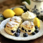 - 2 cups all-purpose flour - 1/4 cup granulated sugar - 1 tablespoon baking powder - 1/2 teaspoon salt - 1/2 cup unsalted butter, chilled and cubed - 1 cup fresh blueberries - Zest of 1 lemon - 1/2 cup heavy cream - 1 large egg - 1 teaspoon vanilla extract - 1 tablespoon lemon juice Gather these ingredients before you start. They are the key to making tasty blueberry lemon scones. The flour gives the scones their base. Sugar adds sweetness, while baking powder helps them rise. Salt enhances the flavor. Butter is crucial. Using chilled butter keeps the scones flaky. Fresh blueberries burst with flavor and add moisture. Lemon zest brightens up the taste and aroma. Heavy cream makes them rich and tender. The egg binds everything together. Vanilla extract adds a warm, sweet note. Lemon juice balances the sweetness with a tart kick. - Powdered sugar for dusting - Clotted cream - Lemon curd You can serve your scones with extras. A dusting of powdered sugar makes them look pretty. Clotted cream adds richness, while lemon curd gives a zesty twist. These toppings take your scones to the next level. Enjoy them warm for the best experience! {{ingredient_image_1}} - Preheat oven to 400°F (200°C) - Line baking sheet with parchment paper Start by heating your oven. The right temp helps the scones rise well. Lining your baking sheet with parchment makes cleanup easy. - Whisk together flour, sugar, baking powder, and salt Next, grab a large bowl. Add flour, sugar, baking powder, and salt. Whisk them together until they blend well. This mix forms the base of your scones. - Add chilled, cubed butter and mix until coarse crumbs form - Fold in fresh blueberries and lemon zest Now, add chilled, cubed butter to your dry mix. Use your fingers or a pastry cutter. Mix until it looks like coarse crumbs. Then, gently fold in fresh blueberries and lemon zest. This adds flavor and color! - Whisk together heavy cream, egg, vanilla extract, and lemon juice In a different bowl, whisk heavy cream, egg, vanilla extract, and lemon juice. Make sure it’s smooth. This mix will bring moisture to your scones. - Pour wet ingredients into dry ingredients and mix gently - Knead and shape dough into a circle about 1-inch thick Pour the wet ingredients into the dry mix. Stir gently until just combined. Don’t overmix! This can make the scones tough. Transfer the dough to a floured surface. Knead a few times to bring it together. Then, shape it into a circle that is about 1-inch thick. - Cut dough into 8 wedges and place on baking sheet - Bake for 15-20 minutes until golden brown Cut the dough into 8 wedges. Place them on your prepared baking sheet, giving them space. Bake for 15-20 minutes. You want them golden brown and firm. A toothpick should come out clean when inserted. Enjoy the sweet aroma as they bake! To get the best scone texture, you need to pay close attention. For flaky scones, keep your butter cold. Cut the butter into small pieces and work it gently into the flour. This creates little pockets of butter that melt while baking. For moist scones, add enough cream, but don't add too much. The right balance will give you the perfect bite. Avoid overmixing the dough. When you combine wet and dry ingredients, stir just until you see no dry flour. Overmixing makes scones tough. You want them light and airy, so mix with care. Serve your blueberry lemon scones warm. They taste delightful with clotted cream or lemon curd. These creamy spreads add richness and a burst of flavor. They are perfect for afternoon tea. Think about pairing them with a cup of tea or coffee. The bright lemon and sweet blueberries shine in every bite. One common mistake is overworking the dough. Kneading too much will make your scones dense and chewy. Handle the dough gently. Another mistake is choosing the wrong flour. Always use all-purpose flour. Using bread flour can give a tough texture. Stick to the basics for the best results. Pro Tips Use Cold Ingredients: Ensure your butter and cream are very cold to create flaky layers in the scones. Don’t Overwork the Dough: Mix the ingredients until just combined to avoid tough scones; a little stickiness is okay. Experiment with Flavors: Try adding different berries or herbs like rosemary for a unique twist on the classic scone. Proper Storage: Store leftover scones in an airtight container at room temperature for up to 2 days or freeze for longer freshness. {{image_2}} For those needing a gluten-free option, you can use different flours. Here are some good substitutes: - Almond flour: It adds a nice nutty flavor. - Coconut flour: Use less, as it absorbs more liquid. - Gluten-free all-purpose flour: This is often the easiest choice. When using these flours, you may need to adjust the liquid. Keep an eye on the dough texture. It should remain soft but not sticky. To make vegan scones, you can swap out dairy and eggs. Here are some tips: - For butter: Use coconut oil or vegan butter in equal amounts. - For heavy cream: Try almond milk or coconut cream. - For eggs: Use 1 tablespoon of ground flaxseed mixed with 2.5 tablespoons of water per egg. Let it sit for a few minutes to thicken. These changes will help keep the scones moist and tasty. You can easily add your twist to these scones. Here are some fun ideas: - Nuts: Chopped walnuts or pecans add a nice crunch. - Different berries: Try raspberries, blackberries, or strawberries for a new flavor. - Herbs: Fresh basil or mint can give a refreshing twist. Mix and match these suggestions to create your perfect scone. Enjoy your baking adventure! To keep your scones fresh, store them in an airtight container. This helps to trap moisture and keep them soft. Place a piece of wax paper between layers if you stack them. Avoid leaving them out, as they can dry out quickly. Keep them at room temperature for up to two days. You can freeze both unbaked and baked scones. For unbaked scones, shape the dough and place the wedges on a baking sheet. Freeze them for about an hour, then transfer to a freezer bag. For baked scones, let them cool completely. Wrap each scone tightly in plastic wrap and place them in a freezer bag. They will keep well for up to three months. To reheat scones, preheat your oven to 350°F (175°C). Place the scones on a baking sheet and cover them with foil. Heat for about 10-15 minutes, until warmed through. This method helps maintain their soft texture. You can also reheat in the microwave for about 20-30 seconds, but they may lose some crispness. Yes, you can use frozen blueberries. However, they may change the texture of your scones. Frozen berries are softer, which can make your scones a bit mushy. To avoid this, do not thaw the blueberries before adding them to the dough. This keeps them from bleeding too much juice into the batter. Baking at high altitude can be tricky. You must make a few changes. Decrease the baking powder by 1/8 teaspoon for every 1,000 feet above sea level. You may also need to add a bit more liquid. Start with an extra tablespoon of cream or milk. Keep an eye on bake time; it may take less time than expected. If you want a dairy-free option, use coconut cream or almond milk. You can also use a mix of milk and olive oil. For every cup of heavy cream, use 3/4 cup of milk and 1/4 cup of oil. This helps keep the scones moist and tender, just like heavy cream. Blueberry lemon scones stay fresh for about 2 to 3 days at room temperature. Keep them in an airtight container to avoid drying out. If you want to keep them longer, freeze them. They can last up to 3 months in the freezer. Just thaw them at room temperature when you're ready to enjoy! We explored a great recipe for blueberry lemon scones, starting with simple ingredients. You learned how to mix, shape, and bake the dough for perfect scones. We also discussed tips for dealing with common mistakes and shared fun variations, like gluten-free and vegan options. By following these steps, you can enjoy fresh, delicious scones at home. Don't forget to pair them with clotted cream or lemon curd. Now, it’s time to get baking and enjoy your tasty creation!