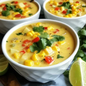 - 4 cups fresh or frozen corn kernels - 1 medium onion, diced - 2 cloves garlic, minced - 2 medium potatoes, diced - 1 red bell pepper, diced - 1 green chili, minced (optional for extra heat) - 4 cups vegetable broth - 1 cup heavy cream or coconut milk - 1 teaspoon ground cumin - 1 teaspoon smoked paprika - Salt and pepper to taste - 2 tablespoons olive oil - Fresh cilantro or parsley, for garnish - Lime wedges, for serving Making Creamy Southwest Corn Chowder is simple and fun. You will love its bright flavors. This dish uses fresh or frozen corn, which gives it a sweet taste. The corn is the star here, so choose what you like best. You will also need a medium onion. Dice it finely for great flavor. Minced garlic adds depth, so don’t skip it! For texture, diced potatoes and red bell peppers work well. If you want heat, add a minced green chili. For the base of your chowder, use vegetable broth. It adds a savory touch. Next, for creaminess, use heavy cream or coconut milk. Either option works well, depending on your preference. Spices are key to bringing out the flavor. Ground cumin and smoked paprika add warmth. Lastly, season with salt and pepper to taste. You will finish the dish with fresh cilantro or parsley and lime wedges. These add brightness and a fresh pop to each bowl. Gather these ingredients and get ready for a delicious meal! {{ingredient_image_1}} - Heat 2 tablespoons of olive oil in a large pot over medium heat. - Add 1 medium diced onion and cook for about 5 minutes until it turns soft and clear. - Stir in 2 cloves of minced garlic. Cook for 1-2 more minutes until it smells good. - Mix in 1 diced red bell pepper and an optional minced green chili for a kick. - Add 4 cups of fresh or frozen corn kernels and 2 diced potatoes to the pot. Stir well. - Sprinkle in 1 teaspoon of ground cumin, 1 teaspoon of smoked paprika, salt, and pepper to taste. - Pour in 4 cups of vegetable broth. Bring it to a boil, then lower the heat to a simmer. - Cook for 15-20 minutes until the potatoes are soft and tender. - Use an immersion blender to blend the chowder until it’s smooth. You can leave some chunks for texture. - If using a regular blender, let the chowder cool a bit before blending in batches for safety. - Return the blended chowder to the pot if you used a regular blender. - Stir in 1 cup of heavy cream or coconut milk. Heat through for another 5 minutes, tasting to adjust the flavor. - Ladle the chowder into bowls. - Garnish with reserved corn, a sprig of fresh cilantro or parsley, and a squeeze of lime juice for extra zest. To make your chowder shine, adjust the seasoning and spices. More salt or pepper can really boost flavor. I like to add lime juice at the end. It gives a fresh taste and brightens up the dish. Just squeeze a wedge on top before serving. You can easily swap ingredients if needed. For a dairy-free option, use coconut milk instead of heavy cream. This gives a nice, rich taste without dairy. If fresh corn is not available, frozen corn works well too. For the best texture, leave some corn kernels intact. This adds a nice bite. When you blend, you can choose how smooth you want it. Blend just half for a creamier mix while keeping some chunks. Pro Tips Fresh Corn for Best Flavor: If possible, use fresh corn kernels off the cob for a sweeter and more vibrant flavor in your chowder. Adjust the Creaminess: For a lighter chowder, you can reduce the amount of cream or coconut milk and replace it with more vegetable broth. Customize the Heat: Adjust the level of spiciness by varying the amount of green chili or adding a pinch of cayenne pepper for an extra kick. Garnish for Presentation: Don’t skip the garnish! Fresh cilantro or parsley and a squeeze of lime elevate the dish visually and add fresh flavor. {{image_2}} To make a spicy version, add jalapeños or chipotle peppers. These peppers will kick up the heat. Start by adding one chopped jalapeño when you sauté the vegetables. For a smokier flavor, use chipotle peppers. Just one or two can change the dish. Adjust the amount based on your heat preference. This spicy twist makes the chowder exciting! You can make this chowder even heartier by adding protein. Shredded chicken is a great choice. It adds flavor and makes the dish filling. Simply cook the chicken separately, shred it, and stir it in with the cream. Beans are another option for protein. Black beans or pinto beans work well. Add them during the simmering stage for a healthy boost. If you want to make this chowder vegetarian or vegan, there are easy swaps. Use coconut milk instead of heavy cream for a creamy texture. This keeps the flavor rich and satisfying. You can also try plant-based cream for a similar effect. Just check the labels for dairy-free options. Enjoy this chowder without losing any flavor! Store your leftover chowder in an airtight container. This helps keep it fresh. You can keep it in the fridge for up to three days. When you want to eat it, just take it out and warm it up. To freeze your corn chowder, let it cool completely. Then, pour it into a freezer-safe container. Leave some space at the top, as the chowder will expand when frozen. It will stay good for up to three months. When you’re ready to eat, simply thaw in the fridge overnight. To reheat, pour the chowder into a pot and warm it on low heat. Stir it often to avoid sticking. If you want it creamier, add a splash of cream or milk. For the best flavor, don’t rush this step. Enjoy it warm and fresh! Yes, you can make this chowder ahead of time. It stores well in the fridge. To keep it fresh, let it cool before putting it in a container. Use an airtight container to prevent any odors. It will last for about 3 days in the fridge. You can also freeze it for up to 3 months. Just remember to leave out the cream when freezing. Add it in when you reheat the chowder for the best flavor. This chowder pairs well with many tasty sides. Consider serving it with crispy tortilla chips for crunch. A fresh green salad adds a nice, light balance. You could also serve warm cornbread for a comforting touch. For a fun twist, try adding avocado slices or a dollop of sour cream on top. To make this chowder gluten-free, check your vegetable broth. Some brands add gluten. Use a certified gluten-free broth or make your own. All other ingredients, like the corn, potatoes, and spices, are naturally gluten-free. This way, everyone can enjoy a delicious bowl. You can use canned corn in this chowder. It saves time and is convenient. However, fresh or frozen corn gives better flavor and texture. Canned corn may be softer and less sweet. If you choose canned, drain and rinse it to remove extra salt. The chowder thickens nicely with potatoes, but you can add more. Try mashing some potatoes in the pot. You can also add a cornstarch slurry. Mix equal parts cornstarch and cold water, then stir it in while cooking. This will help achieve the creamy texture you want. Now you know how to make a delicious Creamy Southwest Corn Chowder. You have the list of fresh ingredients, easy steps, and tips to enhance your dish. Don't forget to add your personal touch with spices or substitutes. This chowder warms the soul and is great for any meal. Experiment with variations like spicy or protein-packed options. Enjoy it fresh or stored for later. Dive in and savor the flavors of this comforting dish!