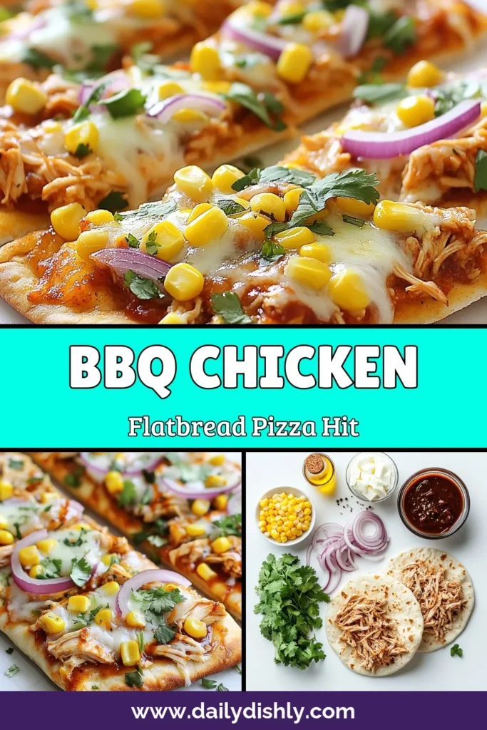 Discover the deliciousness of BBQ chicken flatbread pizza—a quick chicken pizza that's perfect for any occasion! This easy flatbread recipe features tender, shredded chicken coated in BBQ sauce, topped with gooey mozzarella and vibrant veggies. Ready in just 22 minutes, it’s an ideal homemade pizza with BBQ sauce for busy weeknights. Try this mozzarella chicken flatbread today and impress your family! Save this recipe for later! #BBQchicken #FlatbreadPizza #EasyRecipes #HomemadePizza