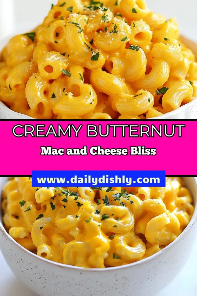 Indulge in this creamy butternut squash mac and cheese that’s both delicious and healthy! This vegetarian mac and cheese alternative features roasted butternut squash for a rich flavor and a nutritious boost. Perfect for a cozy dinner, this baked mac and cheese recipe is easy to make and oh-so-satisfying. Ready to elevate your pasta game? Try this creamy mac and cheese recipe today! #ButternutSquash #MacAndCheese #HealthyEats #VegetarianRecipes