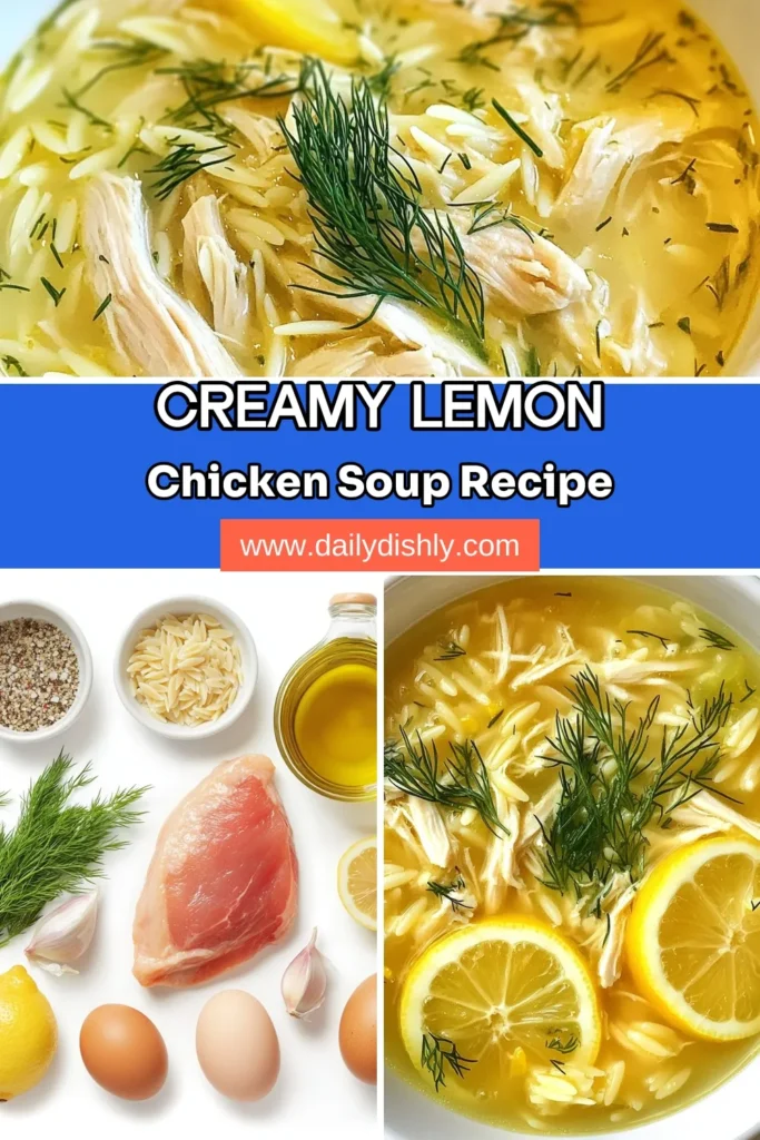 Discover the delightful flavors of Greek Lemon Chicken Soup, known as Avgolemono! This creamy lemon soup combines tender chicken, orzo pasta, and a zesty egg-lemon mixture to create a comforting taste of Greece. Perfect for any meal, this Greek chicken soup recipe is quick and easy, ready in just 40 minutes. Try this Avgolemono recipe and enjoy a bowl of warmth today! Save this recipe for later! #Avgolemono #GreekChickenSoup #ChickenOrzoSoup #CreamyLemonSoup