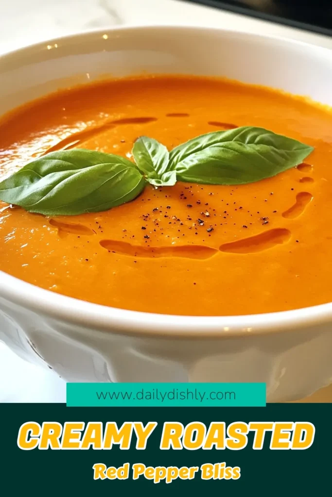 Indulge in this delicious creamy roasted red pepper soup, a perfect blend of flavors that will elevate your meals! This easy creamy soup recipe combines roasted red peppers, smoky paprika, and creamy goodness for a vegan roasted red pepper soup that's both healthy and satisfying. Enjoy a bowl that's packed with nutrients. Try this roasted red pepper soup recipe today and experience comfort in a bowl! Don't forget to save this recipe! #SoupLovers #VeganRecipes #HealthyEating #EasyRecipes