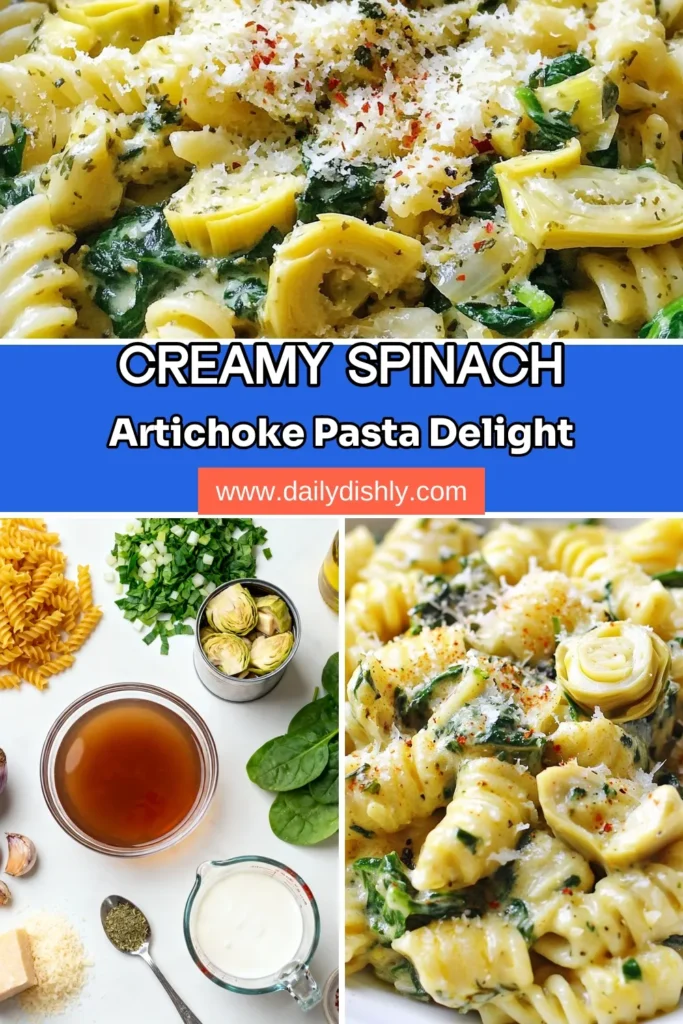 Discover the deliciousness of One-Pot Spinach Artichoke Pasta! This Easy Spinach Artichoke Recipe combines creamy goodness with the vibrant flavors of spinach and artichokes, making it a perfect vegetarian pasta dish. Ready in just 30 minutes, it's an ideal choice for quick dinner recipes that impress. Enjoy a delightful meal with minimal cleanup! Save this recipe for your weeknight dinners! #OnePotPasta #SpinachArtichoke #VegetarianRecipes #QuickDinner