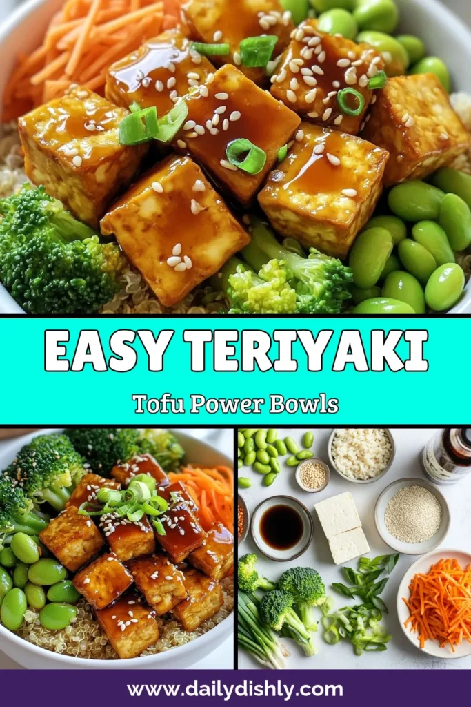 Enjoy a delightful and nutritious meal with this teriyaki tofu recipe that features a tasty combination of crispy tofu, vibrant veggies, and quinoa. Perfect for a healthy lunch or dinner, these vegan teriyaki bowls are packed with protein and flavor. Follow this easy power bowls recipe for a wholesome vegan teriyaki bowl that the whole family will love. Don't miss out—pin this healthy tofu recipe for your meal prep ideas! #VeganRecipes #TofuRecipes #CleanEating #QuinoaBowls