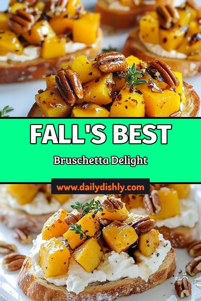 Elevate your autumn gatherings with this delicious Fall Bruschetta featuring roasted butternut squash and a sweet apple topping. This Butternut Squash Recipe is perfect for those seeking unique Autumn Appetizer Ideas. Creamy ricotta cheese complements the flavors beautifully in this Apple Bruschetta Topping. Surprise your guests with this irresistible dish! Try it today and enjoy! #AutumnRecipes #Bruschetta #FallFlavors #AppetizerIdea