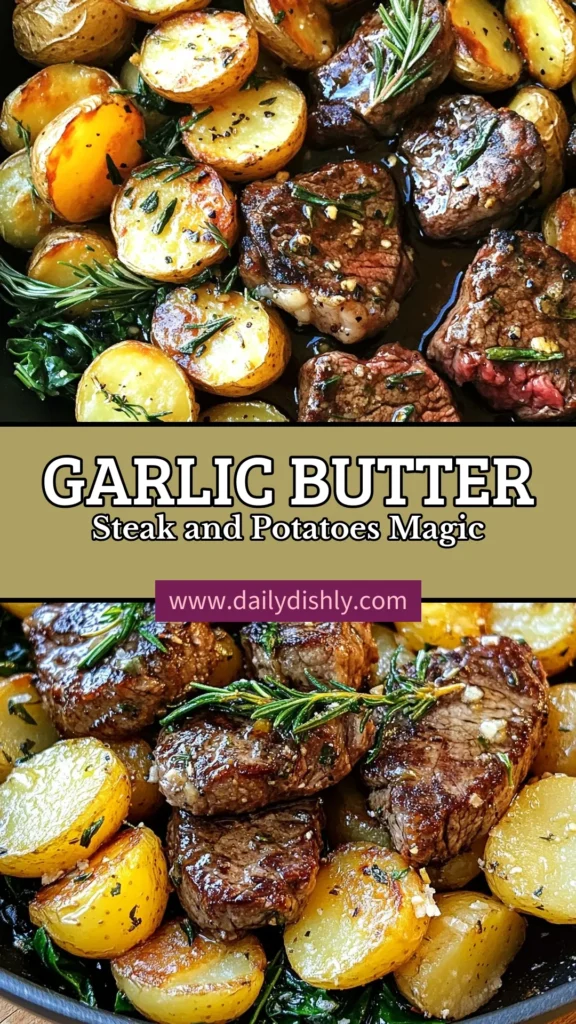 Discover the ultimate Garlic Butter Steak Recipe that brings together the best of both worlds: a delicious sirloin steak skillet recipe and perfectly roasted garlic butter potatoes. This easy steak dinner is not only quick to make but also a crowd-pleaser for any occasion. Enjoy a hearty skillet steak and potatoes meal in just 30 minutes! Save this recipe for a flavorful weeknight dinner. #SteakDinner #EasyRecipes #DinnerIn30Minutes #SkilletMeals