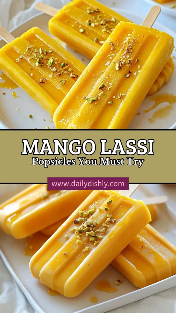 Beat the heat with these delicious Mango Lassi Popsicles! Enjoy homemade mango popsicles that are perfect for summer. These healthy popsicle recipes can be made dairy-free by using coconut milk, making them a guilt-free treat for everyone. Indulge in frozen yogurt mango popsicles that are creamy and refreshing. Save this recipe for your next warm day and discover the joy of making mango lassi popsicles at home! #MangoLassi #HealthyPopsicles #MangoPopsicles #DairyFreeTreats