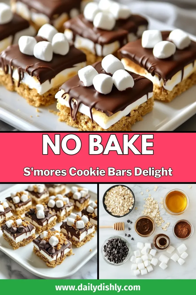 Indulge in these no-bake s'mores cookies for a delightful and easy s'mores dessert! This chocolate peanut butter cookie recipe combines graham cracker crumbs, oats, and mini marshmallows for a perfect treat. Whip up these no-bake dessert bars in just 15 minutes and let them chill for a sweet, satisfying snack. Get the full recipe and enjoy a taste of summer anytime! Save this easy recipe now! #NoBakeSmoreCookies #EasySmoreDessert #ChocolatePeanutButterCookies #GrahamCrackerRecipe