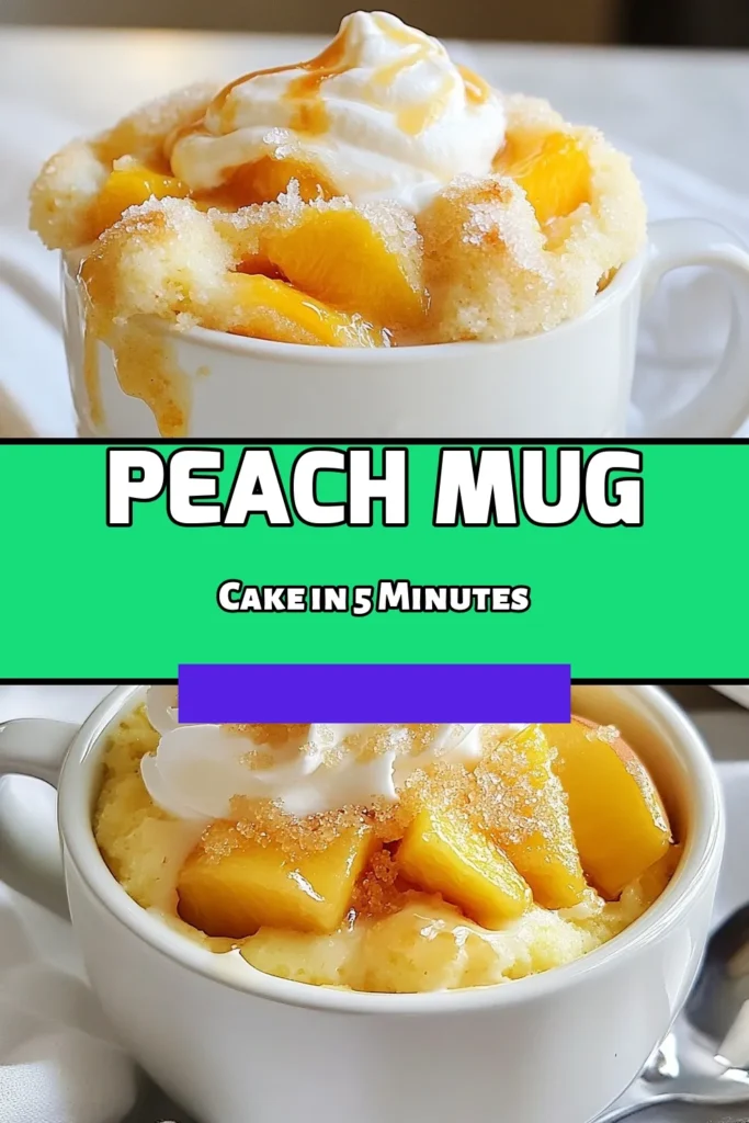 Indulge in a delicious Peach Mug Cake that’s perfect for summer! This Easy Microwave Cake Recipe takes just 15 minutes to prepare and serves as the ideal Quick Peach Dessert. Enjoy this Individual Mug Cake Recipe featuring fresh peaches that create a delightful treat in minutes. Perfect for warm weather cravings, this Peach Cobbler Mug Cake is sure to impress. Try it now and savor the flavor! #PeachMugCake #SummerDessert #MugCakeRecipe #QuickDessert