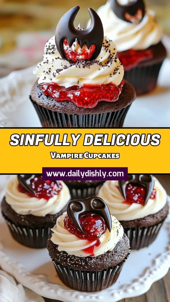 Get ready for a fang-tastic treat with these Vampire Bite Cupcakes! Perfect for Halloween cupcake recipes, these delicious chocolate raspberry cupcakes are filled with juicy jam and topped with whipped cream and edible glitter. Make these spooky treats for Halloween a centerpiece at your party and impress your guests. Don’t miss out on this unique dessert! Save this recipe and bring some fun to your Halloween celebrations! #VampireBiteCupcakes #HalloweenCupcakeRecipes #SpookyTreatsForHalloween #EdibleGlitterCupcakes