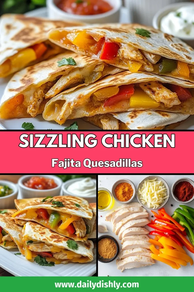 Discover the ultimate chicken quesadilla recipe that elevates your meal with sizzling chicken fajitas! These easy fajita quesadillas are packed with cheesy goodness and loaded with tender chicken and vibrant veggies. Perfect for a quick dinner, this skillet chicken fajitas dish is a crowd-pleaser. Don’t miss out—try this delicious recipe, share it, and bring the flavor to your table! #ChickenQuesadilla #FajitaQuesadillas #EasyDinner #SizzlingFajitas
