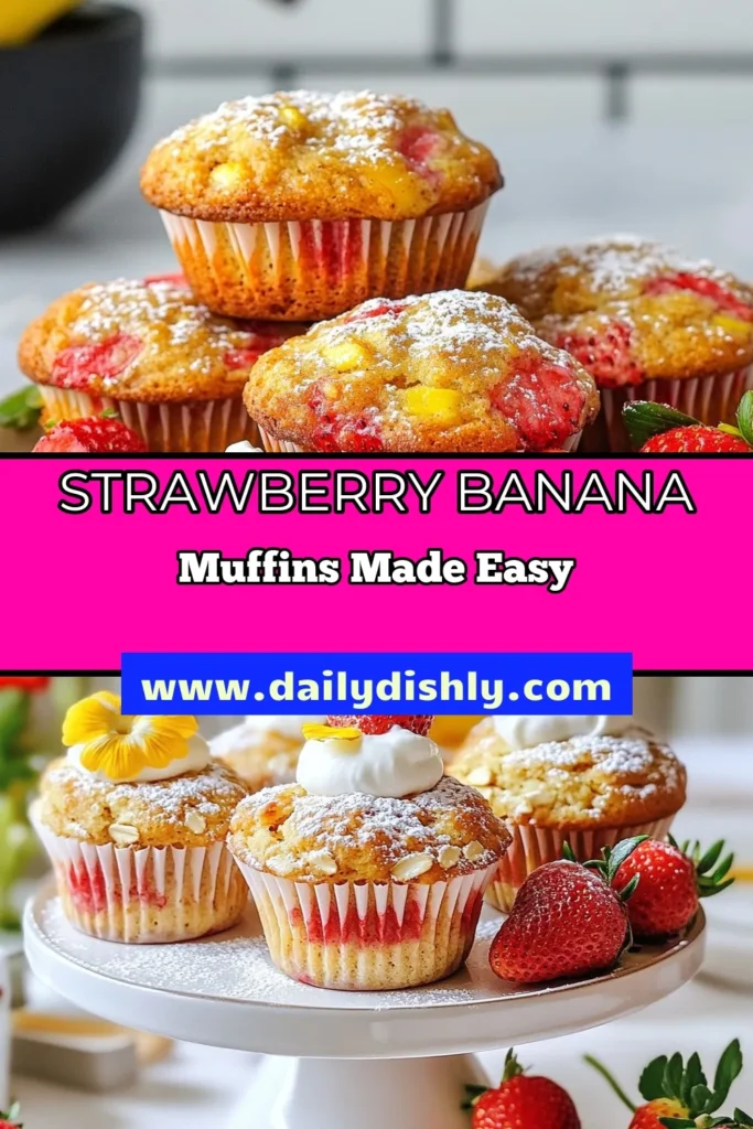Discover the perfect blend of flavors with these Strawberry Banana Oat Muffins! This easy muffin recipe features healthy oat muffins made with whole wheat flour and Greek yogurt for a nutritious twist. Bursting with fresh strawberries and ripe bananas, these whole wheat strawberry muffins are a delightful treat for breakfast or snacking. Try this simple recipe today and enjoy guilt-free indulgence! Save this for later! #StrawberryBananaMuffins #HealthyOatMuffins #EasyMuffinRecipe #GreekYogurtMuffins