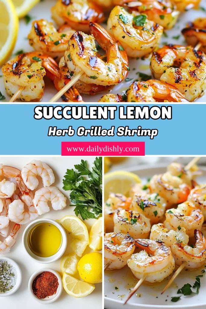 Elevate your grilling game with this delicious lemon herb grilled shrimp recipe! Perfect for seafood lovers, this easy shrimp marinade combines fresh lemon, garlic, and herbs for a burst of flavor. Ideal for summer BBQs, these grilled shrimp are not only quick to prepare but also a crowd-pleaser. Try this lemon garlic shrimp today for a delightful meal. Save and share this must-try seafood grilling recipe! #GrilledShrimp #SeafoodRecipes #EasyDinner #ShrimpLove