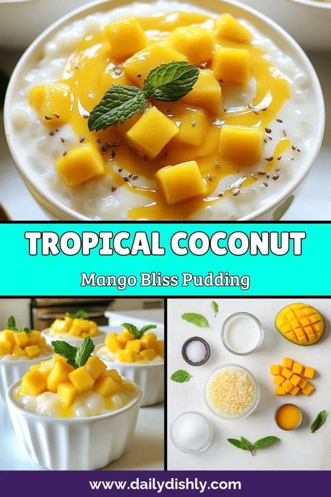 Indulge in this delightful Coconut Mango Pudding Recipe that combines creamy coconut milk tapioca with the tropical sweetness of fresh mango. This easy mango dessert recipe is perfect for any occasion. Create a delicious tapioca pudding with mango that’s ready to impress your guests. Chill it for a refreshing treat! Don’t miss making this tropical tapioca dessert—save it now for your next craving! #CoconutMangoPudding #TapiocaDessert #MangoRecipe #TropicalTreat