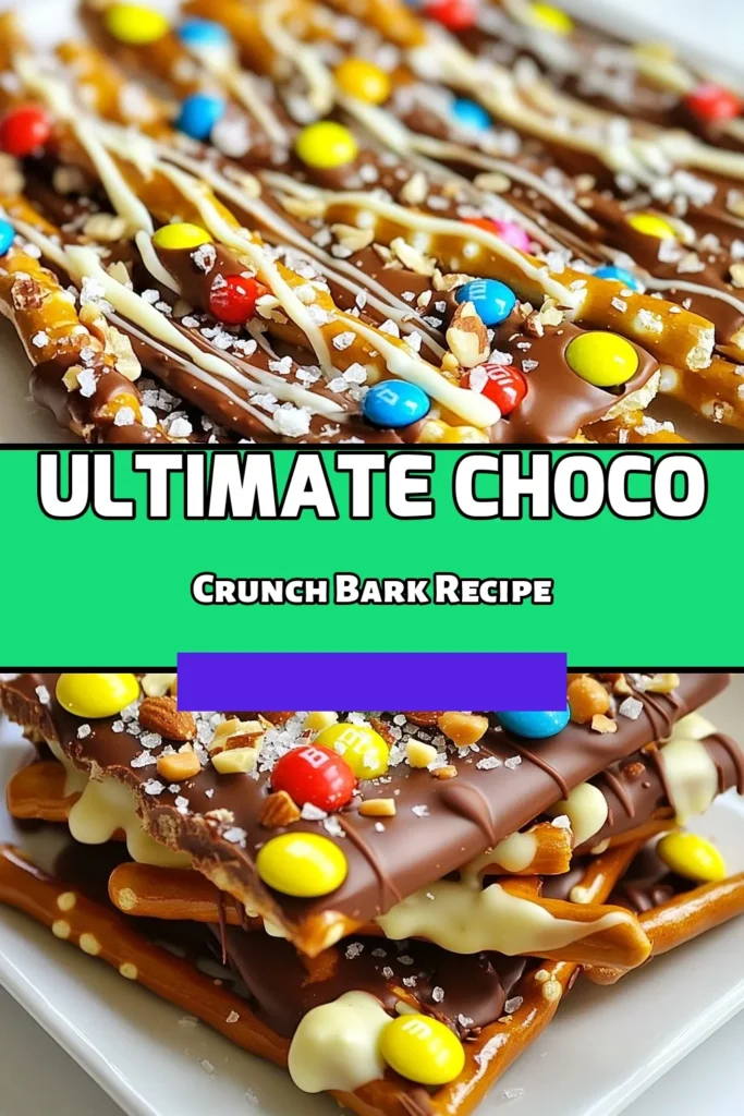 Indulge in this irresistible Choco-Crunchy Bark, a delightful Pretzel Chocolate Bark that's the perfect Easy Chocolate Dessert for any occasion! This Quick Candy Recipe combines sweet and salty flavors with pretzels, chocolate, M&M's, and nuts for a snack everyone will love. Ready in just 45 minutes, it's an easy treat for gatherings or a cozy night in. Save this recipe for your next dessert adventure! #ChocolateCoveredPretzels #SweetAndSalty #CandyRecipe #EasyDesserts