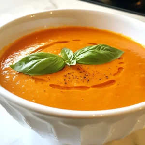 To make creamy roasted red pepper soup, you need: - 4 large red bell peppers - 1 medium onion, chopped - 3 cloves garlic, minced - 1 medium carrot, diced - 1 teaspoon smoked paprika - 4 cups vegetable broth - 1 cup heavy cream or coconut cream for dairy-free - 2 tablespoons olive oil - Salt and pepper to taste - Fresh basil or parsley for garnish If you want a dairy-free version, use coconut cream instead of heavy cream. You can also skip the cream altogether for a lighter soup. For added flavor, try adding a splash of lemon juice or a few drops of hot sauce. You can also swap regular vegetable broth for low-sodium broth to cut down on salt. Garnishes add color and taste. Some good choices include: - Chopped fresh basil - Fresh parsley - A drizzle of olive oil - A sprinkle of smoked paprika - Croutons for crunch These garnishes make your soup look nice and taste even better. Feel free to mix and match based on what you like! {{ingredient_image_1}} First, preheat your oven to 425°F (220°C). Take your four large red bell peppers and cut them in half. Remove the seeds and stems. Place the peppers cut side down on a baking sheet. Roast them in the oven for about 25 to 30 minutes. You want the skins to blister and char. This step adds a rich flavor to your soup. While the peppers roast, heat two tablespoons of olive oil in a large pot over medium heat. Add one chopped medium onion to the pot. Sauté the onion for about five minutes until it looks clear. Then, add three minced garlic cloves and one diced medium carrot. Sauté this mix for another three to four minutes. The smell will be amazing as the carrot softens. After roasting, take the peppers out of the oven and let them cool for a few minutes. Once they are cool enough to handle, peel off the charred skin and chop the peppers. Add the chopped peppers to the pot with the sautéed aromatics. Mix in one teaspoon of smoked paprika and four cups of vegetable broth. Bring the mix to a simmer and cook for about 15 minutes. Then, use an immersion blender to blend the soup until it is smooth and creamy. If you don’t have an immersion blender, you can use a countertop blender in batches. Finally, stir in one cup of heavy cream or coconut cream. Season with salt and pepper to taste, then serve hot, garnished with fresh basil or parsley. Enjoy your delicious soup! Roasting peppers brings out their sweet and smoky flavor. Start by preheating your oven to 425°F (220°C). Cut the red bell peppers in half and remove the seeds and stems. Place them cut side down on a baking sheet. Roast for 25-30 minutes until the skins are blistered and charred. This step is key for a deep flavor. Let the peppers cool before peeling off the charred skin. To make your soup creamy, use heavy cream or coconut cream. After blending the soup, stir in the cream slowly. This helps you control the richness and texture. If you want a lighter version, use less cream. You can also blend longer for an even smoother finish. An immersion blender works best but a countertop blender can work too. Serve your soup hot with a garnish of fresh basil or parsley. This adds color and freshness. Pair the soup with crusty bread or a simple salad. For a heartier meal, try adding grilled chicken or beans. These additions make the soup a complete dish. Enjoy your flavorful creation! Pro Tips Roasting Tips: For even more flavor, try adding a splash of balsamic vinegar to the bell peppers before roasting. It enhances the sweetness and adds depth to the soup. Blending Technique: If you don't have an immersion blender, let the soup cool slightly before transferring it to a countertop blender. This will prevent splatters and ensure a smooth blend. Make it Spicy: For those who enjoy a kick, add a pinch of red pepper flakes or a dash of cayenne pepper when sautéing the onions and garlic. Garnishing Ideas: Enhance the presentation by drizzling a little extra cream or olive oil on top of the soup before serving. You can also add croutons for added texture. {{image_2}} You can easily change the flavor of your soup. Try adding different spices. For a smoky taste, use smoked paprika. To spice things up, add a pinch of cayenne pepper. You might also enjoy adding fresh herbs like thyme or rosemary. These will give your soup more depth. Don't be afraid to experiment until you find your favorite mix. For a heartier meal, consider adding proteins to the soup. You can stir in shredded cooked chicken for a filling option. If you prefer a plant-based choice, add cooked beans. White beans or chickpeas work well and add texture. This will make the soup more satisfying and boost the nutrition too. You can add other vegetables to change the soup's flavor. Carrots and onions are great, but you can also try zucchini or spinach. These veggies add color and nutrients. Roasted corn can bring a sweet touch. Chop them small and add them while cooking. This way, they blend well with the soup. Each veggie adds its own flair, making the soup your own unique dish. To keep your creamy roasted red pepper soup fresh, let it cool first. Once cool, pour it into an airtight container. Store it in the fridge for up to five days. Make sure to label the container for easy identification. If you want to save some for later, freezing is a good option. Pour the soup into freezer-safe bags or containers. Leave some space at the top for expansion. You can freeze it for up to three months. Thaw it in the fridge before reheating. To reheat, pour the soup into a pot. Heat it over medium-low until warm. Stir it often to avoid sticking. If it seems too thick, add a splash of broth or water. You can also use a microwave for quick reheating. Just heat in short intervals and stir in between. Enjoy your soup warm and creamy! Yes, you can make Creamy Roasted Red Pepper Soup ahead of time. It tastes even better the next day! Just let it cool and store it in an airtight container. Keep it in the fridge for up to three days. When you're ready to eat, just reheat it on the stove. Stir it well to mix the flavors again. To make the soup spicier, add some red pepper flakes or cayenne pepper. Start with a small amount, like a quarter teaspoon. You can taste and add more if you want it hotter. You can also blend in some jalapeños or a hot sauce. These options will give your soup a nice kick without changing the flavor too much. If you want a dairy-free option, use coconut cream instead. It adds a rich flavor and keeps the soup creamy. Another option is to use unsweetened almond milk or cashew cream for a lighter feel. Both work well too. Just remember, these will change the taste a bit, but they can still be delicious. We explored making a delicious creamy roasted red pepper soup. You learned about the full list of ingredients and how to modify them to suit your needs. I shared clear step-by-step instructions for preparation and cooking. We discussed tips for roasting peppers and achieving a creamy texture. You also saw ways to store leftovers and heat them up. This soup is easy, tasty, and offers many options. Enjoy creating your own version!
