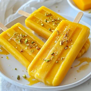 To make mango lassi popsicles, gather these main ingredients: - 2 ripe mangoes, peeled and diced - 1 cup plain yogurt (Greek or regular) - 1/2 cup milk (or coconut milk for a dairy-free option) - 3 tablespoons honey or maple syrup (adjust to taste) - 1/2 teaspoon ground cardamom (optional for a warm spice note) - 1 tablespoon fresh lime juice - A pinch of salt You can add a few optional ingredients for extra flavor: - Fresh mint leaves for a hint of freshness - Coconut flakes for a tropical twist - A splash of vanilla extract for extra sweetness When picking mangoes, look for these signs of ripeness: - Color: A ripe mango has a rich yellow or red hue. - Feel: It should be slightly soft when you squeeze it gently. - Smell: A sweet aroma near the stem indicates ripeness. Choose ripe mangoes for the best popsicle flavor! If they are too firm, give them a few days to ripen at room temperature. Enjoy the sweet taste of summer in each bite! {{ingredient_image_1}} First, gather your ingredients. You will need: - 2 ripe mangoes, peeled and diced - 1 cup plain yogurt (Greek or regular) - 1/2 cup milk (or coconut milk for a dairy-free option) - 3 tablespoons honey or maple syrup (adjust to taste) - 1/2 teaspoon ground cardamom (optional) - 1 tablespoon fresh lime juice - A pinch of salt Make sure your mangoes are ripe. They should feel soft when you squeeze them. Ripe mangoes have a sweet smell, too. Next, put all your ingredients in a blender. Add the diced mangoes, yogurt, and milk first. Then, pour in the honey or maple syrup. If you like a warm spice taste, add the ground cardamom. Don’t forget the fresh lime juice and a pinch of salt. Blend everything until it’s smooth and creamy. Taste it to see if you want more sweetness. If it needs more, add a little more honey or maple syrup. Blend again for a few seconds. Now, it’s time to pour your mixture into popsicle molds. Leave a little space at the top. The mixture will expand when it freezes. Insert popsicle sticks into the molds. Carefully transfer them to the freezer. Freeze for at least 6 hours. You want them to be solid. When it’s time to eat, run warm water over the outside of the mold. This helps loosen the popsicles. Gently pull them out by the stick. Enjoy your refreshing mango lassi popsicles! When making mango lassi popsicles, you can control the sweetness. Start with three tablespoons of honey or maple syrup. Blend and taste the mixture. If it needs more sweetness, add a bit more. Remember, ripe mangoes are sweet too. So, adjust slowly until you find the right balance for your taste. To keep your popsicles creamy, choose full-fat yogurt or Greek yogurt. These options provide a rich texture. If you want a dairy-free version, use coconut milk. It adds creaminess and a nice flavor. Blend your ingredients until smooth. This step is key to avoiding icy popsicles. Removing popsicles can be tricky. To do it easily, run warm water over the outside of the mold. Hold the mold under the water for a few seconds. This helps loosen the popsicle. If that doesn't work, gently pull the popsicle by the stick. With a little patience, they will come out perfectly! Pro Tips Choose Ripe Mangoes: Make sure the mangoes are ripe for the best flavor. They should be slightly soft to the touch and have a sweet aroma. Adjust Sweetness: Taste the mixture before pouring it into molds. Depending on the ripeness of the mangoes, you may want to adjust the sweetness with more honey or maple syrup. Experiment with Flavors: Feel free to add other spices or flavors like vanilla extract or fresh mint for a unique twist on the classic mango lassi. Storage Tips: Store any leftover popsicles in an airtight container to prevent them from absorbing odors from the freezer. {{image_2}} If you want a dairy-free version, use coconut milk instead of regular milk. It adds a nice creamy texture and a hint of coconut flavor. You can also swap the yogurt for a dairy-free yogurt. Look for options made from almond, soy, or coconut. These work well and keep the popsicles rich and tasty. You can make these popsicles even more fun by adding flavors. Try mixing in fresh mint leaves for a cool twist. Just add a few leaves to the blender with the other ingredients. You can add shredded coconut to give a tropical vibe. This adds a nice chew and enhances the overall taste. Swirling in fruit purees can make your popsicles look pretty and taste great. Use pureed strawberries or raspberries for a bright red swirl. Just drop spoonfuls of the puree into the popsicle molds before you freeze them. Use a knife to gently swirl it in. This adds both flavor and a pop of color to your treats! To keep your mango lassi popsicles fresh, use airtight containers. You can also wrap each popsicle in plastic wrap. This helps prevent freezer burn. Make sure to leave some space in the container. The popsicles will expand as they freeze. If you have leftover mixture, pour it into a small container. You can freeze it for later use. Mango lassi popsicles can last about two months in the freezer. After this time, they may lose flavor. For the best taste, try to eat them within a month. If you see ice crystals forming, it’s time to toss them. When you’re ready to enjoy a popsicle, run warm water over the mold. This will help loosen the popsicle. Let it sit for a minute if it’s still stuck. You can also leave it at room temperature for a few minutes. This makes it easier to pull out. Enjoy your mango lassi popsicle on a hot day for a refreshing treat! Yes, you can skip the yogurt. Use extra milk or a dairy-free option like coconut milk. This change will make the popsicles creamier and still tasty. Just blend your mangoes with milk and follow the rest of the steps. If you want a different sweetener, use agave syrup, sugar, or stevia. Adjust the amount based on your taste. Remember, each sweetener may change the flavor a little. Taste your mixture before pouring it into the molds. Mango lassi popsicles can last up to two months in the freezer. Just keep them in an airtight container or a freezer bag. This way, they stay fresh and tasty for your next hot day! This blog post covered everything about making mango lassi popsicles. We started with the ingredients, highlighting the main and optional items. I shared easy steps for preparing, blending, and freezing. You learned tips for perfect sweetness and creaminess. We explored fun variations and best storage methods. Finally, I answered common questions to help clear any doubts. Enjoy making your popsicles. Have fun experimenting and finding your favorite combination!