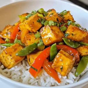 - 1 block firm tofu, pressed and cubed - 2 tablespoons honey - 3 cloves garlic, minced - 1 bell pepper, sliced (any color) - 1 cup snap peas - 1 carrot, julienned - 1 tablespoon soy sauce - 1 tablespoon sesame oil - 1 tablespoon ginger, minced - 1 tablespoon cornstarch Honey Garlic Tofu Stir Fry is a delicious meal packed with flavor and nutrients. It uses firm tofu as the main protein. Pressing the tofu helps it absorb all the tasty sauce. The honey adds a sweet touch, while garlic brings a warm aroma. The veggies in this stir fry make it colorful and fun. Bell peppers offer crunch and sweetness. Snap peas add a fresh taste, and carrots bring a nice texture. These vegetables cook quickly, keeping their bright colors. For the sauce, mix soy sauce, sesame oil, and minced ginger. This blend creates a rich, savory flavor. Cornstarch coats the tofu, making it crispy when cooked. Each bite is a delightful mix of sweet and savory. This dish is easy to make and great for any meal. You can serve it over rice or noodles to fill you up. With simple ingredients, you can create a healthy meal in no time. {{ingredient_image_1}} Start by pressing the tofu. Place the block on a plate. Use another plate on top. Add some weight to help squeeze out moisture. Let it sit for about 15-20 minutes. This step is key for crispy tofu. Once pressed, cut the tofu into bite-sized cubes. Aim for uniform pieces. This ensures even cooking. Next, grab a bowl and sprinkle cornstarch over the tofu cubes. Coat them well. The cornstarch gives the tofu a nice crunch when cooked. Now, let's make the sauce. In a small bowl, mix together honey, minced garlic, soy sauce, and sesame oil. Stir until combined. This sweet and savory mix will add great flavor to your dish. Set it aside for later. Heat a non-stick skillet or wok over medium-high heat. Add a drizzle of sesame oil. Then add the tofu cubes. Sauté for about 5-7 minutes. You want them golden brown and crispy on all sides. Remember to turn them occasionally for even cooking. Once done, remove the tofu and set it aside. In the same skillet, add more sesame oil if needed. Toss in sliced bell pepper, snap peas, and julienned carrots. Stir-fry these veggies for about 3-4 minutes. You want them tender but still crisp. Next, add minced ginger and the crispy tofu back into the skillet. Pour the honey-garlic sauce over everything. Mix well to coat all the ingredients. Cook for another 2-3 minutes. This allows the sauce to thicken slightly. Season with salt and pepper to taste. Finally, sprinkle chopped green onions on top before removing from heat. The dish is now ready to serve! To get crispy tofu, start by pressing it. Pressing removes extra water. This step makes the tofu firm and helps it fry better. Aim to press the tofu for about 15-20 minutes. After that, cut it into cubes. Next, coat the tofu cubes with cornstarch. This thin layer helps create a crispy crust when you fry it. Make sure every piece gets a good coating. To boost the flavor of your stir fry, think about adding spices. Red pepper flakes can add heat. A touch of smoked paprika brings a nice depth. Adding fresh herbs like basil can brighten the dish too. You may want to adjust the sweetness and saltiness. If you like it sweeter, add more honey. If it's too sweet, a splash of soy sauce can balance it out. Taste as you go! For serving, place the stir fry on a bed of rice or noodles. This makes it more filling and delicious. To add a pop of color, garnish with chopped green onions. You can also sprinkle sesame seeds on top. These small touches make your dish look and taste great! Pro Tips Press Tofu Thoroughly: Ensure to press the tofu for at least 15-20 minutes to remove excess moisture, which helps achieve a crispy texture when frying. Customize Your Vegetables: Feel free to mix and match your favorite vegetables such as broccoli, zucchini, or bok choy to add variety and nutrition to your stir fry. Adjust Sweetness: Depending on your taste preference, you can adjust the amount of honey in the sauce to make it sweeter or less sweet. Serve Immediately: For the best texture and flavor, serve the stir fry immediately after cooking, as the tofu can become soggy if it sits too long. {{image_2}} You can switch out tofu for chicken or shrimp if you like. Just cut the chicken into small pieces or use peeled shrimp. Cook them until golden brown, just like the tofu. This change keeps the dish tasty and adds a different flavor. If you want a plant-based option, try tempeh or seitan. Both have great textures and soak up flavors well. Just cube tempeh like you would tofu. For seitan, slice it thinly. You can still use the same sauce for a delicious meal. Feel free to mix in other veggies based on your taste. Broccoli, zucchini, or mushrooms work well in this stir-fry. You can also use leafy greens like spinach or bok choy. These add color and nutrients while keeping the dish light. Seasonal veggies can make this dish more fun. In summer, add fresh corn or bell peppers. In fall, try adding squash or sweet potatoes. These swaps keep your meal fresh and exciting all year long. To make this dish vegan-friendly, simply replace honey with maple syrup or agave. Both are great for adding sweetness without losing flavor. Ensure your soy sauce is labeled as vegan too. For a gluten-free option, use tamari instead of soy sauce. Tamari has a similar taste but lacks gluten. Check your cornstarch too, as most brands are gluten-free. These small swaps make the dish safe for everyone to enjoy. To keep your Honey Garlic Tofu Stir Fry fresh, store leftovers in the fridge. Place them in an airtight container. This helps to lock in flavor and moisture. I recommend using glass containers for better heat retention. If you have a lot of leftovers, divide them into smaller portions. You can freeze this stir fry, but the texture may change. It's best to freeze cooked stir fry. Let it cool completely before placing it in a freezer-safe bag. Squeeze out as much air as you can. For uncooked stir fry, you may lose some crispness once thawed. To reheat, use a skillet over medium heat. Add a splash of water or broth to keep it moist. Stir often until warmed through. You can also microwave it in short bursts. Just cover it to prevent drying out. Enjoy your tasty meal again! You can use maple syrup as a sweetener. It gives a similar taste. It works well in the sauce. Just replace honey with the same amount of maple syrup. You may also try agave nectar or brown sugar. Each will change the flavor a bit. Maple syrup adds a nice twist, making the dish unique. To add spice, try these options: - Red pepper flakes - Sriracha - Fresh chili peppers Adding these gives your meal an extra kick. Start with a small amount to test the heat. You can always add more, but you can't take it out. Mix in your chosen spice when you add the sauce. This makes sure the heat spreads evenly throughout. This dish pairs well with: - Cooked rice - Noodles - Quinoa - Steamed broccoli These sides soak up the delicious sauce. You can also add a salad for a fresh crunch. Try serving it with a dipping sauce like soy sauce or chili sauce. This adds more flavor and fun to your meal. This blog post explored how to make a tasty Honey Garlic Tofu Stir Fry. You learned about key ingredients like firm tofu, honey, and garlic. We discussed preparing the tofu, making a delicious sauce, and the steps to cook everything. I shared tips for crispy tofu and flavor variations. You can also modify the recipe to fit your diet. Store your leftovers properly and choose the right way to reheat. Enjoy experimenting with this dish to make it your own!