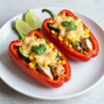 - 4 large bell peppers (any color) - 1 pound boneless, skinless chicken breast, diced - 1 tablespoon olive oil - 1 medium onion, thinly sliced - 1 medium zucchini, diced - 1 red bell pepper, diced - 2 cloves garlic, minced - 1 teaspoon chili powder - 1 teaspoon cumin - 1 teaspoon smoked paprika - ½ teaspoon salt - ½ teaspoon black pepper - 1 cup corn kernels (fresh, frozen, or canned) - 1 cup shredded cheese (cheddar or Mexican blend) - Fresh cilantro or parsley, for garnish - Lime wedges, for serving The ingredients for Chicken Fajita Stuffed Peppers are simple and fresh. Bell peppers serve as the tasty vessel. You can choose any color you like—red, green, yellow, or orange. Each color brings a unique flavor. The chicken breast is the star of this dish. Dice it into small pieces for even cooking. Olive oil helps cook the chicken and adds flavor. Onion, zucchini, and red bell pepper add more taste and texture. Garlic brings a nice aroma. Spices like chili powder, cumin, and smoked paprika give the dish its warm, savory kick. Salt and black pepper enhance the overall flavor. Corn adds sweetness and crunch. The cheese melts beautifully on top, making it creamy and delicious. This dish suits many diets. It is gluten-free and can be low-carb. You can adjust the recipe to fit your needs. Enjoy your cooking! {{ingredient_image_1}} 1. Preheat your oven to 375°F (190°C). This helps the peppers cook evenly. 2. Wash the bell peppers. Cut the tops off carefully. Remove seeds and membranes. Set them aside. 3. In a large skillet, heat 1 tablespoon of olive oil over medium heat. 4. Add 1 pound of diced chicken breast to the skillet. Cook it for about 5-6 minutes, until it starts to brown. 5. Next, add 1 medium onion, 2 cloves of minced garlic, 1 medium zucchini, and 1 diced red bell pepper to the skillet. Cook for 5-7 minutes, until the veggies soften and the chicken is fully cooked. 6. Stir in 1 teaspoon of chili powder, 1 teaspoon of cumin, 1 teaspoon of smoked paprika, ½ teaspoon of salt, ½ teaspoon of black pepper, and 1 cup of corn. Mix well and cook for another 2-3 minutes. 1. Remove the skillet from heat. Stir in half of the 1 cup of shredded cheese. Save the rest for later. 2. Fill each prepared bell pepper with the chicken fajita mix. Pack it in gently. 3. Place the stuffed peppers upright in a baking dish. Sprinkle the remaining cheese on top of each pepper. 4. Cover the dish with aluminum foil. Bake for 25 minutes. 5. After 25 minutes, take off the foil. Bake for another 10-15 minutes, until the cheese is bubbly and slightly golden. 1. Let the peppers cool for a few minutes after baking. 2. Garnish with fresh cilantro or parsley for a pop of color and flavor. 3. Serve with lime wedges on the side for a zesty kick. 4. Pair with a simple salad or rice for a complete meal. To ensure chicken is cooked perfectly, cut it into small, even pieces. This helps it cook faster and more evenly. Always check the chicken's center with a meat thermometer. It should read 165°F (74°C) to be safe. For flavor enhancement, marinate the chicken before cooking. Use lime juice and spices to add zest. You can also sauté the onions and garlic first for a deeper taste. To easily cut and clean bell peppers, start by cutting off the tops. Use a sharp knife to slice around the stem. Then, remove the seeds and membranes with your hands or a spoon. If you need to substitute ingredients, use ground turkey or tofu instead of chicken. You can also swap corn for black beans for a different texture. For creative serving ideas, place the stuffed peppers on a colorful plate. Add a side of rice or salad for a complete meal. When plating for guests, sprinkle fresh cilantro on top. Add lime wedges on the side to give a fresh pop of color. This little touch makes the dish look fancy! Pro Tips Choose Colorful Peppers: Using a mix of bell pepper colors not only makes the dish visually appealing but also adds subtle flavor variations. Seasoning Adjustment: Feel free to adjust the spices according to your taste preference. Add more chili powder for extra heat or additional herbs for a fresher flavor. Cheese Options: Experiment with different types of cheese such as pepper jack for a spicier kick or goat cheese for a tangy twist. Make Ahead: Prepare the stuffed peppers in advance and store them in the refrigerator. Bake them just before serving for a quick and easy meal. {{image_2}} You can switch up the protein in these stuffed peppers. Turkey or beef works great. If you want a plant-based option, use tofu. Each choice adds its unique flavor. For cheese lovers, consider dairy-free cheese. It melts well and keeps the dish creamy. Look for options made from almond or cashew milk. This is perfect for those who are lactose intolerant. Want some heat? Add diced jalapeños to the mix. They give a nice kick and pair well with the spices. If you crave something sweet, try adding pineapple chunks. The sweet and savory combo makes every bite exciting. You can cook these peppers in a slow cooker. Just layer the filling in the peppers and cook on low for six hours. This method lets the flavors soak in deeply. If you prefer speed, use an Instant Pot. Cook the peppers on high pressure for five minutes. This method keeps the peppers tender while saving time in the kitchen. To keep your stuffed peppers fresh, store them in the fridge. Place them in an airtight container. They will stay good for about 3 to 4 days. If you want to save them longer, consider freezing. Wrap each pepper in plastic wrap, then place them in a freezer bag. They can last up to 3 months in the freezer. When you're ready to enjoy leftovers, the oven works best. Preheat it to 350°F (175°C). Place the stuffed peppers in a baking dish. Cover them with foil to keep moisture in. Heat for about 20 minutes. You can also use a microwave. Place a pepper on a microwave-safe plate. Heat for 2 to 3 minutes or until warm, but the oven keeps the texture nicer. In the fridge, your Chicken Fajita Stuffed Peppers last 3 to 4 days. In the freezer, they can stay fresh for up to 3 months. Just remember to label your containers with the date. This way, you know when to eat them! How do I know when the chicken is fully cooked? You can tell the chicken is done by cutting it. The meat should be white and no longer pink inside. The safest way is to use a meat thermometer. It should read 165°F (75°C). This ensures the chicken is safe to eat and juicy. Can I make stuffed peppers ahead of time? Yes, you can prep the stuffed peppers in advance. Prepare the filling and stuff the peppers, then cover them and store them in the fridge. Bake them the next day. They will taste great! Can I use other types of bell peppers? Absolutely! You can use any bell pepper color you like. Green, yellow, or even mini peppers work well. Each type adds a unique flavor and look to the dish. What if I don't have all the spices listed? Don't worry! You can still make this dish. Use any spices you have. Taco seasoning, paprika, or even Italian herbs can work in a pinch. Just adjust to taste. What side dishes pair well with Chicken Fajita Stuffed Peppers? Delicious sides include rice, black beans, or a fresh salad. You can also serve tortilla chips and salsa for extra crunch. These options add variety and complement the meal. Can these be served cold? While they taste best warm, you can eat them cold too. They make a great lunch option. Just store leftovers in the fridge and enjoy them straight from the container. This recipe for Chicken Fajita Stuffed Peppers gives you a tasty and easy meal. You learned about the key ingredients, preparation steps, and cooking tips. The variations let you customize it to your taste. Storing and reheating tips ensure leftovers stay great. Feel free to mix up flavors and try new things. Enjoy your cooking and impress your guests with this fun dish! Remember, it’s all about making delicious meals that bring joy.