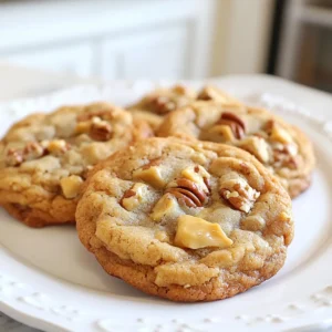 - 1 cup unsalted butter, softened - 1 cup brown sugar, packed - 1/2 cup granulated sugar - 2 large eggs - 1 teaspoon vanilla extract - 2 1/2 cups all-purpose flour - 1 teaspoon baking soda - 1/2 teaspoon salt - 1 cup butterscotch chips - 1 cup pecans, roughly chopped You need to use unsalted butter. This choice helps control the salt in the cookies. Make sure the butter is soft. It blends better with the sugars. The brown sugar gives the cookies a rich flavor. Pack it tightly in the measuring cup. The granulated sugar adds sweetness and helps cookies spread. Use large eggs for the best texture. The vanilla extract enhances the cookie’s flavor. For the dry mix, use all-purpose flour. Measure it correctly for the right cookie texture. Baking soda helps the cookies rise and gives them a soft bite. The salt balances the sweetness. Butterscotch chips add that sweet, buttery taste. Finally, pecans give a nice crunch and flavor. Chop them roughly to keep some texture. You can add chocolate chips for extra sweetness. Try walnuts if you want a different nut. If you like spices, a dash of cinnamon can add warmth. For a twist, mix in shredded coconut or dried fruits. These options can change the taste and texture of your cookies. {{ingredient_image_1}} First, set your oven to 350°F (175°C). This temperature helps the cookies bake evenly. Next, grab two baking sheets and line them with parchment paper. This keeps the cookies from sticking and makes clean-up easy. In a large mixing bowl, add 1 cup of softened butter. Then, mix in 1 cup of brown sugar and 1/2 cup of granulated sugar. Beat these together until they are light and fluffy. This step is key for a soft cookie texture. Next, add 2 large eggs to the bowl. Mix well after each egg. Finally, stir in 1 teaspoon of vanilla extract for that sweet, warm flavor. In another bowl, whisk together 2 1/2 cups of all-purpose flour, 1 teaspoon of baking soda, and 1/2 teaspoon of salt. Mixing these dry ingredients well helps the cookies rise nicely. Gradually add this mixture to the wet ingredients. Stir it until just combined. Don’t overmix, or your cookies might turn tough. Now, gently fold in 1 cup of butterscotch chips and 1 cup of roughly chopped pecans. This adds sweet flavor and crunchy texture. Using a cookie scoop or tablespoon, drop rounded balls of dough onto your prepared baking sheets. Leave enough space between each dough ball for spreading. Bake these in the preheated oven for 10-12 minutes. Look for edges that are golden, while the centers should look slightly underbaked. This gives you a chewy cookie. Once the cookies are done baking, take them out of the oven. Let them cool on the baking sheets for about 5 minutes. This short cooling time helps them set before moving. After that, transfer the cookies to wire racks to cool completely. Enjoy the warm aroma filling your kitchen! To get the best texture in your butterscotch pecan cookies, start with softened butter. This helps mix the butter and sugars well. Cream them together until the mix is light and fluffy. This step adds air and makes cookies soft. When you add the flour, don’t mix too much. Stir just until it’s combined. Overmixing makes cookies tough. Bake until the edges are golden, but the centers look soft. This gives you that perfect chewy texture. If you have leftover dough, wrap it tightly in plastic wrap. You can store it in the fridge for up to three days. To use later, let it sit at room temperature for 15 minutes before baking. If you want to keep it longer, freeze the dough. Just scoop the dough balls onto a baking sheet and freeze until firm. Then transfer them to a freezer bag. They will stay fresh for up to three months. When you’re ready to bake, just add a few extra minutes to your baking time. Serve your butterscotch pecan cookies warm for the best taste. You can drizzle melted butterscotch on top for a sweet touch. A sprinkle of chopped pecans adds a nice crunch. Pair them with a glass of milk or a cup of coffee for a delightful treat. If you want to impress guests, arrange them on a plate with a few extra pecans scattered around. This makes for a lovely presentation. Pro Tips Chill the Dough: For thicker cookies, chill the dough for at least 30 minutes before baking. This helps prevent spreading and enhances flavor. Use Fresh Ingredients: Ensure your baking soda is fresh for optimal rise. Stale ingredients can lead to flat cookies. Perfect Baking Time: Keep an eye on your cookies as they bake. Remove them when the edges are golden but the centers look slightly underbaked for a chewy texture. Storage Tips: Store cookies in an airtight container to keep them soft. You can also add a slice of bread to the container to help retain moisture. {{image_2}} You can mix in chocolate chips for a tasty twist. Just add 1 cup of semi-sweet or dark chocolate chips to the dough. The blend of butterscotch and chocolate makes for a rich flavor. It creates a delightful surprise in every bite. Try using different types of chocolate for fun variations. If you want to change up the nuts, use walnuts or almonds instead of pecans. Walnuts add a nice crunch and a slightly bitter taste, which pairs well with the sweet butterscotch. Almonds bring a sweet and nutty flavor. You can also try macadamia nuts or hazelnuts for a unique twist. For gluten-free cookies, substitute all-purpose flour with a gluten-free blend. Make sure the blend contains xanthan gum for the right texture. To make these cookies vegan, replace the butter with coconut oil or vegan butter. Use flax eggs (1 tablespoon of ground flaxseed mixed with 2.5 tablespoons of water) instead of regular eggs. These options let everyone enjoy these cookies! To keep your cookies fresh, store them in an airtight container. This helps maintain their soft texture. You can layer parchment paper between the cookies to prevent sticking. Keep the container at room temperature for the best results. If you want to save some cookies for later, freezing works great. Let the cookies cool completely first. Place them in a freezer-safe bag or container. The cookies last up to three months in the freezer. When you're ready to eat them, thaw in the fridge or at room temperature. Butterscotch pecan cookies stay fresh for about one week at room temperature. If you notice them getting dry, you can add a slice of bread to the container. The bread keeps the cookies moist. Always check for any signs of spoilage before eating. Yes, you can use margarine instead of butter. The taste and texture may change slightly. Margarine has more water than butter, which can affect how the cookies spread. If you use margarine, choose one that has a high fat content for better results. You know the cookies are done when the edges are golden. The centers should look slightly soft. They will firm up as they cool. Keep an eye on them during the last few minutes of baking to avoid overcooking. You can use chocolate chips if you prefer a different flavor. White chocolate chips also work well. For a healthier option, try dried fruit like raisins or cranberries. They add a nice chewiness and flavor. At high altitudes, reduce the baking soda by 1/4 teaspoon. You may also need to add a bit more flour. This helps with rising and prevents the cookies from spreading too much. Keep an eye on the baking time, as it may vary. Yes, you can make the dough ahead of time. Chill it in the fridge for up to 3 days. You can also freeze the dough for up to 3 months. Just thaw it in the fridge before baking. This way, you can enjoy fresh cookies anytime! In this article, I shared how to make butterscotch pecan cookies. We covered key ingredients, detailed instructions, and useful tips. You now know how to adjust for allergies and store your cookies. These simple methods help you bake with ease. Keep experimenting with variations to find your favorites. Baking should be fun and satisfying. Now, gather your ingredients and enjoy some delicious cookies.