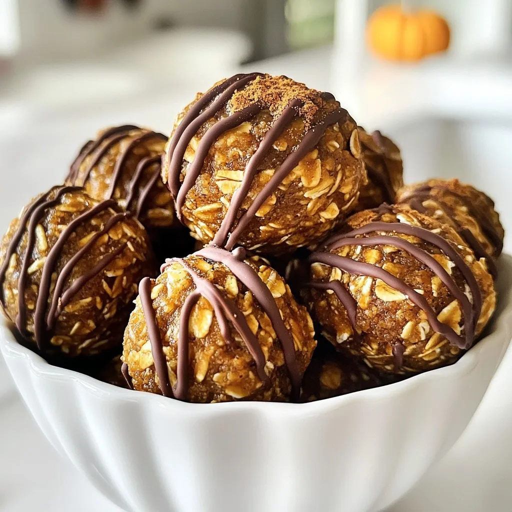 To make Pumpkin Spice Energy Bites, you need some simple and healthy ingredients. Here’s what you will need: - 1 cup rolled oats - 1/2 cup pumpkin puree - 1/2 cup nut butter (almond or peanut) - 1/4 cup honey or maple syrup - 1 tsp pumpkin pie spice - 1/2 tsp vanilla extract - 1/4 cup chia seeds - 1/4 cup chopped nuts (walnuts or pecans) - 1/4 cup dark chocolate chips (optional) Each ingredient plays a key role. The rolled oats provide a good base and add fiber. Pumpkin puree adds moisture and flavor, making the bites soft and tasty. Nut butter gives healthy fats and protein. Honey or maple syrup sweetens the bites naturally. Pumpkin pie spice brings warmth and that lovely fall flavor we all love. Vanilla extract adds depth, while chia seeds pack in nutrients and help bind everything together. Finally, chopped nuts add crunch and richness, and dark chocolate chips can give a sweet treat if you choose to include them. Feel free to mix and match to suit your taste! {{ingredient_image_1}} - Mixing the ingredients Start by grabbing a large mixing bowl. Add 1 cup of rolled oats, 1/2 cup of pumpkin puree, and 1/2 cup of nut butter. You can use almond or peanut butter. Then, pour in 1/4 cup of honey or maple syrup. Mix these ingredients until they blend well. This step creates a base for your tasty bites. - Adding spices and extracts Next, stir in 1 teaspoon of pumpkin pie spice and 1/2 teaspoon of vanilla extract. These flavors will make your bites smell and taste amazing. Mix until everything is evenly flavored. You want every bite to have that warm, spicy taste. - Including chia seeds and nuts Now, add 1/4 cup of chia seeds and 1/4 cup of chopped nuts. You can use walnuts or pecans for a nice crunch. If you like chocolate, toss in 1/4 cup of dark chocolate chips. Mix thoroughly to ensure all ingredients are well combined. The chia seeds add nutrition and keep the bites together. - Forming into balls Using your hands or a tablespoon, scoop out a portion of the mixture. Roll it into a small ball, about 1 inch in diameter. This is where the fun begins! You can make them as big or small as you like, but keep them bite-sized for easy snacking. - Refrigerating for firmness Place the rolled energy bites on a parchment-lined baking sheet or plate. Once all the mixture is rolled out, refrigerate the bites for at least 30 minutes. This helps them firm up, making them easier to eat. You can enjoy them as a healthy snack or energy boost anytime! To make your Pumpkin Spice Energy Bites even better, you can try different nut butters. Almond butter gives a mild taste. Peanut butter adds a richer flavor. Both work great in the recipe. You can also adjust the sweetness. If you like things sweeter, add more honey or maple syrup. For a less sweet bite, use less. Just taste as you mix! Adding mix-ins can change the game. Shredded coconut adds nice texture. Seeds like sunflower or pumpkin can boost nutrition and crunch. Get creative with what you already have! Presentation matters. Serve these bites in a bright bowl, and sprinkle extra pumpkin pie spice on top. This adds color and charm. Think about what to drink with them. A warm cup of tea or coffee pairs well. You can also serve these bites with a smoothie for a tasty breakfast. These energy bites are perfect for many occasions. They make great snacks for movie nights or parties. You can even gift them in small jars for friends or family. Enjoy! Pro Tips Use Fresh Pumpkin: For the best flavor, consider using fresh pumpkin puree instead of canned. Roast and blend your own pumpkin for a richer taste. Chill for Firmness: Allowing the energy bites to chill in the refrigerator for at least 30 minutes will help them hold their shape better when making them. Experiment with Flavors: Feel free to customize the recipe by adding different spices like cinnamon or nutmeg, or by using different types of nut butter for a unique twist. Make Ahead: These energy bites can be made in advance and stored in the fridge for up to a week, making them a perfect grab-and-go snack! {{image_2}} You can easily change up the recipe with some swaps. If you want to skip the chocolate, use dried fruit. Dried cranberries or apricots add a sweet twist. For a different spice flavor, try cinnamon or ginger. You can mix and match spices to find what you love. If you need a gluten-free option, use gluten-free oats. For nut allergies, try sunflower seed butter instead of nut butter. Make these energy bites festive! For the holidays, add a sprinkle of festive colors. You can use red and green sprinkles to make them pop. For Halloween, shape them into little pumpkin balls. You can use orange food coloring and add candy eyes for fun. These small changes make your bites perfect for any occasion! To keep your Pumpkin Spice Energy Bites fresh, store them in an airtight container. Glass jars work great for this. You can also use plastic containers with a tight lid. If you want to freeze them, place the bites in a single layer on a baking sheet. After they freeze solid, move them to a freezer bag. This way, they won’t stick together. In the fridge, these bites last about one week. For a healthy snack, one or two bites are perfect. They give you energy without too many calories. If you’re on the go, pack a few in a small bag. They make a great pre-workout snack or a treat after school. Can I use canned pumpkin? Yes, you can use canned pumpkin. It saves time and is still tasty. Make sure to choose plain pumpkin, not pumpkin pie filling. This keeps the flavor right. How long do the energy bites last? These energy bites last about one week in the fridge. Store them in a sealed container to keep them fresh. You can also freeze them for up to three months. Are these energy bites vegan-friendly? Yes, these energy bites can be vegan. Use maple syrup instead of honey. Choose almond butter or any plant-based nut butter. What’s the best nut butter to use? Almond butter works well, but peanut butter is great too. Choose what you like best. Each nut butter adds a unique flavor to the bites. How can I make these bites more nutritious? To boost nutrition, add seeds like pumpkin or sunflower seeds. You can also mix in dried fruit or protein powder. These add extra vitamins and minerals. You learned how to create tasty pumpkin spice energy bites. We covered key ingredients, step-by-step instructions, and helpful tips. You can customize flavors, swap ingredients, and store them well. These bites fit any season and occasion. Try making them your own with different spices and mix-ins. Enjoy these snacks while staying healthy!