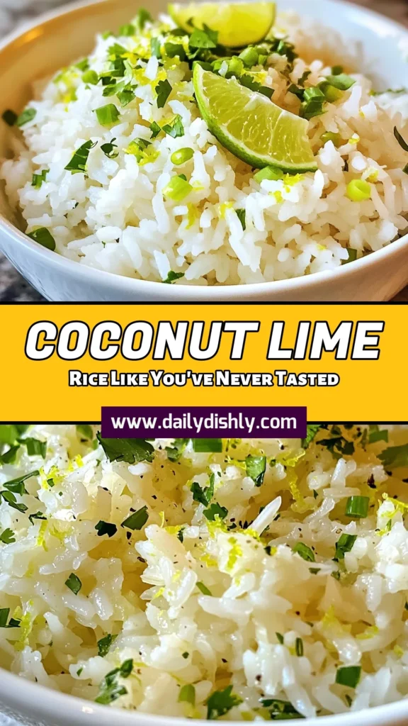 Discover the irresistible blend of flavors with this easy coconut lime rice recipe! Made with fragrant jasmine rice and rich coconut milk, this tropical rice side dish will elevate any meal. Perfectly seasoned with fresh lime and topped with cilantro, it's a delightful match for your favorite proteins. Try this jasmine rice with coconut milk and enjoy a taste of paradise. Save this coconut lime rice recipe for your next dinner! #CoconutRice #TropicalFlavors #EasyRecipes #RiceDish