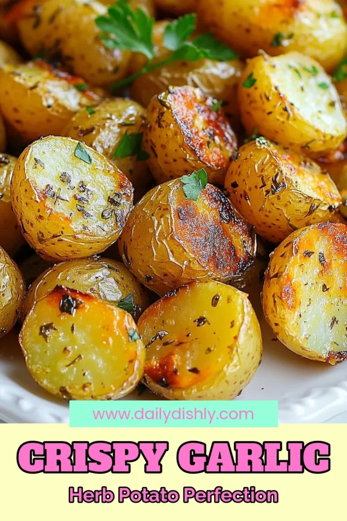 Discover the ultimate side dish with this easy roasted potato recipe: Garlic Herb Roasted Potatoes. These oven roasted baby potatoes are infused with garlic and fresh herbs, delivering crispy garlic potatoes that are irresistible! Perfect for any meal, this delicious recipe is quick to make and packed with flavor. Try it today and elevate your dinners. Save this recipe for your next cooking adventure! #GarlicHerbRoastedPotatoes #CrispyGarlicPotatoes #SideDish #EasyRoastedPotatoRecipe