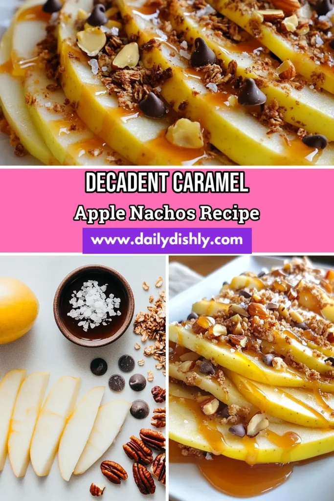 Indulge in delicious Salted Caramel Apple Nachos, the perfect caramel apple dessert recipe for fall! These easy apple snacks combine sweet apples, crunchy granola, and decadent salted caramel, making this a must-try healthy nacho alternative. Great for gatherings or a tasty treat at home, this recipe is sure to impress. Ready in just 10 minutes! Save this for your go-to fall dessert ideas. #SaltedCaramelAppleNachos #FallDessert #HealthySnacks #CaramelAppleDessert