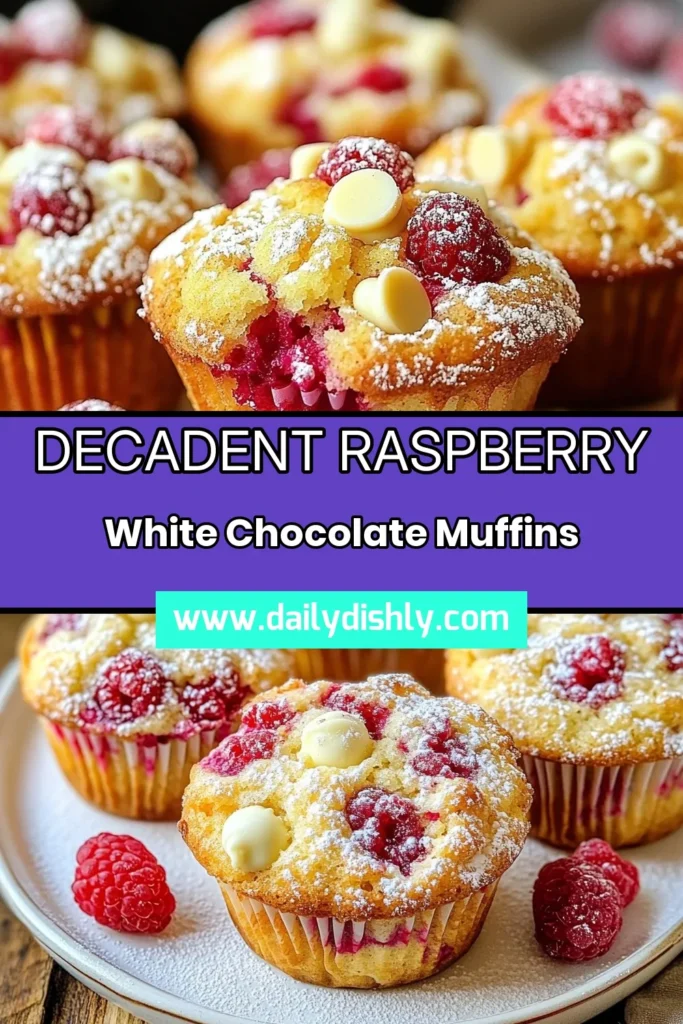 Indulge in the delightful flavors of Raspberry White Chocolate Muffins with this easy muffin recipe. These homemade raspberry muffins are perfect for breakfast or a sweet snack, combining fresh raspberries and creamy white chocolate chips. Ideal for baking with raspberries, this simple recipe will impress your family and friends. Try it today and elevate your white chocolate dessert recipes! Save this recipe for later! #RaspberryMuffins #MuffinRecipes #BakingWithRaspberries #DessertIdeas