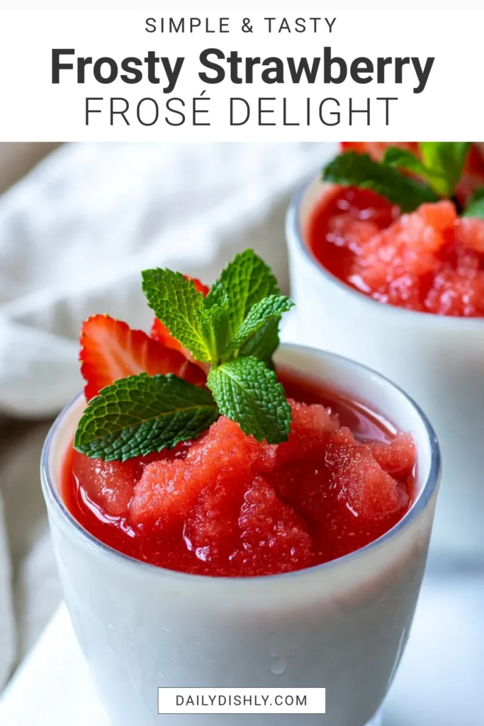 Beat the heat with this Fruity Frosé recipe featuring a delightful Strawberry cocktail recipe that combines frozen strawberries and coconut water for a refreshing Frozen strawberry drink. Perfect for summer gatherings, this Coconut water frosé is simple to make in just 10 minutes. Elevate your summer drink recipes with this tasty frosé that will impress your guests! Save this recipe for your next party! #Frosé #SummerCocktails #FrozenDrinks #StrawberryRecipes