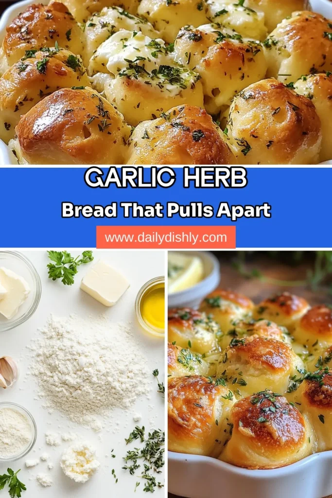 Savor the deliciousness of this Herbed Garlic Pull Apart Bread! With our easy garlic bread recipe, you'll create fluffy pull apart bread stuffed with cheese and a fragrant blend of herbs. Perfect for sharing, this homemade herbed bread is a delicious addition to any meal. Discover the step-by-step process and impress your family and friends. Save this herbed garlic bread recipe for your next gathering! #GarlicBread #PullApartBread #HomemadeBread #BreadRecipe
