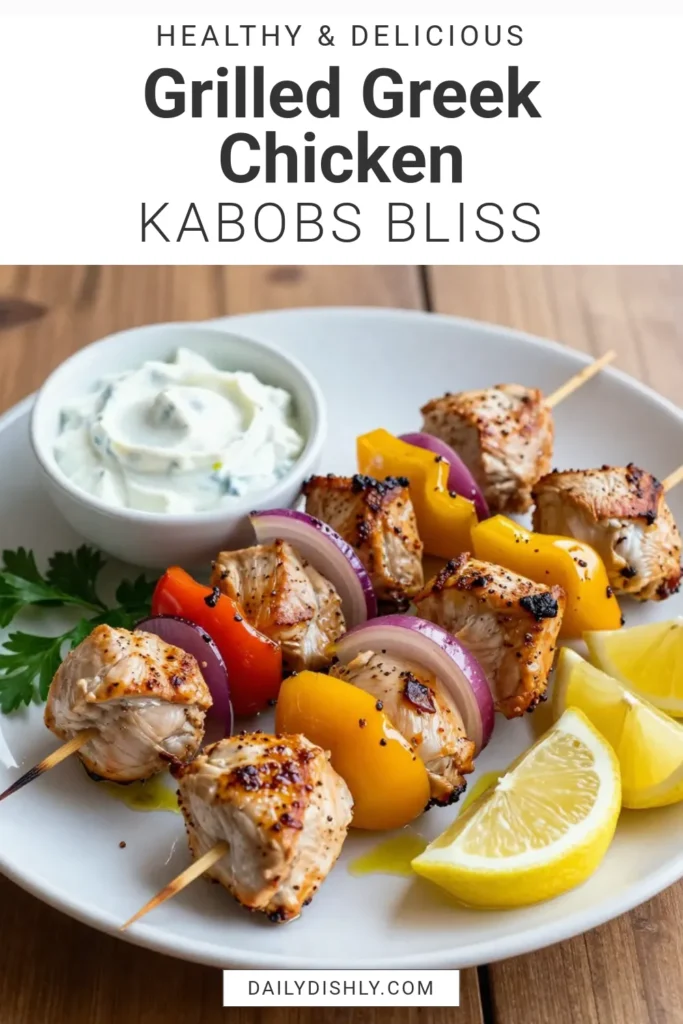 Savor the flavors of summer with these delicious Greek chicken kabobs! This chicken skewers recipe features juicy Mediterranean grilled chicken marinated in an easy kabob marinade that’s perfect for any occasion. Healthy chicken recipes like this make for a nutritious meal that everyone will love. Try making these tasty kabobs at your next barbecue! Don't forget to save this recipe! #GreekChickenKabobs #HealthyEating #MediterraneanRecipes #GrillingIdeas