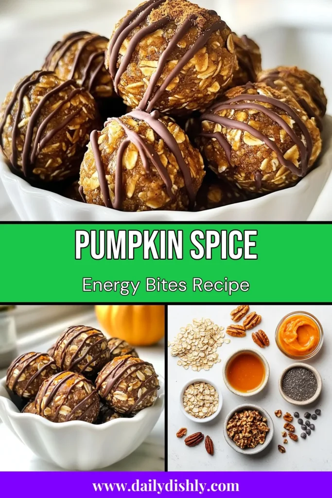 Looking for a delicious and nutritious snack? Try these Pumpkin Spice Energy Bites! These no-bake pumpkin bites combine rolled oats, pumpkin puree, chia seeds, and nut butter for a perfect mix of flavors and health benefits. Easy to make, they're ideal for busy days and a great addition to your healthy energy snacks. Enjoy this easy pumpkin recipe anytime you need a quick energy boost! Pin now and satisfy your cravings! #PumpkinSpiceEnergyBites #HealthySnacks #NoBakeRecipes #EasyPumpkinRecipes