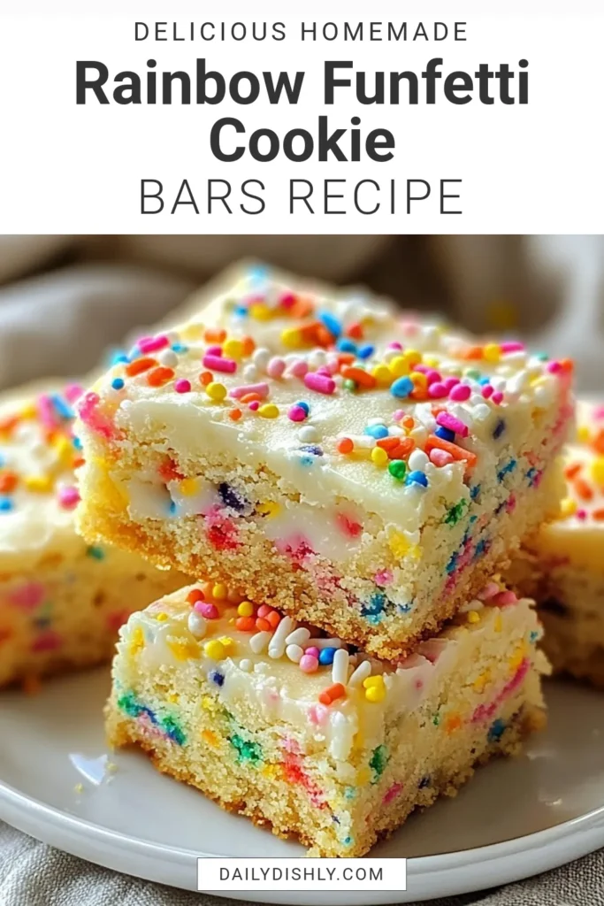 Indulge in these delightful Funfetti Sugar Cookie Bars, a perfect treat for any occasion! This easy sugar cookie recipe combines soft, chewy bars with vibrant sprinkles and optionally, creamy white chocolate chips. Ideal for parties or a sweet treat at home, these cookie bars with sprinkles are sure to impress. Try this fun dessert recipe today and make everyone smile! Save and share your creations! #FunfettiCookies #CookieBars #EasyDesserts #BakingJoy