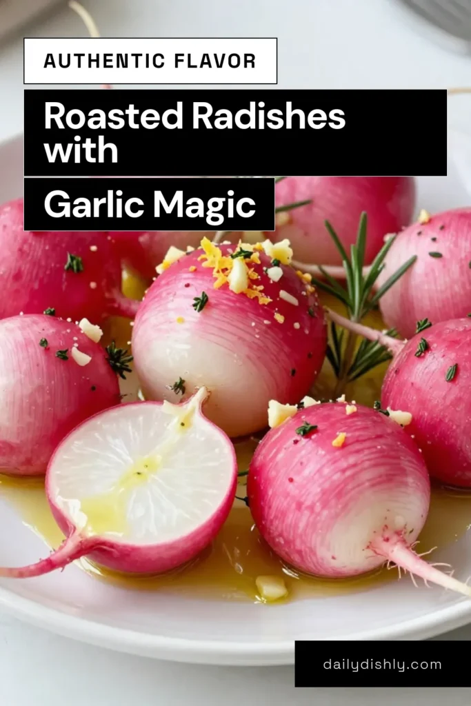 Discover the deliciousness of garlic roasted radishes with this easy roasted radishes recipe! These herb roasted radishes, seasoned with garlic and fresh herbs, are a perfect side dish. The addition of lemon zest elevates the flavor to new heights. Ready in just 40 minutes, they're sure to impress at any meal. Save this roasted radishes with garlic and herbs recipe for a tasty, healthy treat! #RoastedRadishes #EasyRecipes #HealthyEating #SideDishIdeas