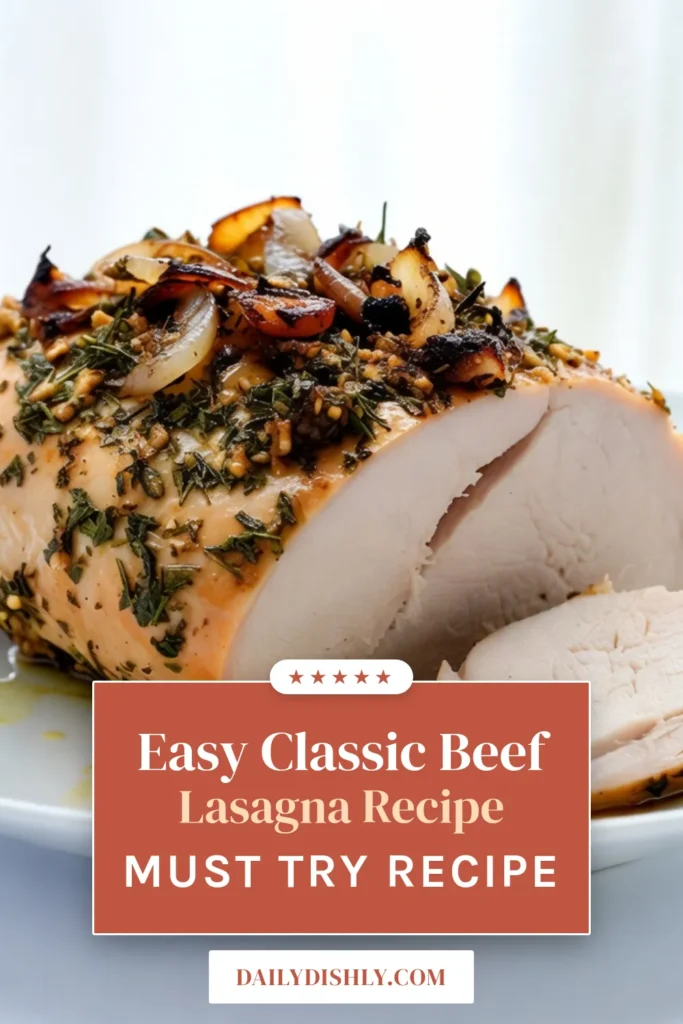 Indulge in this Garlic Herb Roasted Turkey Breast, a perfect centerpiece for your holiday feast. This easy turkey breast recipe features a zesty garlic turkey breast marinade that infuses each bite with irresistible flavor. Ideal for those seeking a delicious, juicy holiday turkey main dish, this roasted turkey breast recipe guarantees warmth and satisfaction. Save this recipe for your next celebration! #GarlicHerbTurkey #HolidayCooking #EasyTurkeyRecipes #RoastedTurkeyBreast