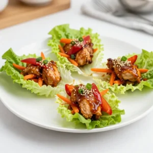To make teriyaki chicken, you need simple, fresh items. Here's what you will use: - 1 pound boneless, skinless chicken thighs, diced - 1 red bell pepper, diced - 1 carrot, shredded - 3 green onions, sliced - 1 head of butter or iceberg lettuce, leaves separated These main ingredients create a great base for your dish. Chicken thighs add juiciness and flavor. The peppers and carrots bring color and crunch. The right sauces and spices make teriyaki chicken shine. You will need: - 1/4 cup soy sauce - 1/4 cup honey - 2 tablespoons rice vinegar - 2 tablespoons sesame oil - 1 tablespoon fresh ginger, grated - 3 cloves garlic, minced - Salt and pepper to taste These condiments add sweetness and depth. The soy sauce gives umami, while honey adds a touch of sweetness. Ginger and garlic deliver a nice kick. Toppings can add extra flavor and texture. Here are some to consider: - 1 tablespoon sesame seeds Sprinkle sesame seeds on top for a nutty finish. They add a delightful crunch and look great on your plate. Enjoy customizing your lettuce cups with these tasty options! {{ingredient_image_1}} To start, gather your ingredients. In a bowl, mix the following: - 1/4 cup soy sauce - 1/4 cup honey - 2 tablespoons rice vinegar - 2 tablespoons sesame oil - 1 tablespoon fresh ginger, grated - 3 cloves garlic, minced This mix creates a sweet and savory teriyaki marinade. It adds lots of flavor to the chicken. You want to marinate the chicken for at least 30 minutes. If you have time, two hours in the fridge makes it even better. After marinating, heat a large skillet over medium-high heat. Add the marinated chicken and the marinade to the pan. Cook for about 8 to 10 minutes. Stir occasionally. The chicken should be cooked through and caramelized. Once the chicken is ready, add these veggies: - 1 red bell pepper, diced - 1 carrot, shredded Cook the veggies for another 3 to 4 minutes. They should be tender but still crisp. Remove the skillet from heat. Then, stir in: - 3 green onions, sliced - 1 tablespoon sesame seeds Season the mix with salt and pepper to taste. Now it's time to serve! Take a head of butter or iceberg lettuce. Separate the leaves carefully. On a platter, arrange the leaves. Spoon the teriyaki chicken mixture into each leaf. These cups are fun to eat and full of flavor! Enjoy your fresh and tasty meal! I recommend using boneless, skinless chicken thighs. They have more flavor and stay juicy. Chicken breasts can dry out, so thighs are better for this dish. If you prefer chicken breast, cut it into small pieces to help it cook evenly. To get that nice caramel color, use a hot skillet. The sugar in the honey helps with this. Start cooking the chicken without stirring for a minute. This allows it to brown before you mix it. Stir occasionally, but not too much. Let it sit to develop that rich flavor. Cooking time depends on the size of your chicken pieces. For small diced chicken, cook for about 8-10 minutes. If your pieces are larger, increase the time to 12-15 minutes. Always check that the chicken is fully cooked. It should reach 165&deg;F to be safe to eat. Pro Tips Marinate for Maximum Flavor: Allowing the chicken to marinate for longer, up to 2 hours, helps the flavors penetrate deeper, resulting in a more flavorful dish. Use Fresh Ingredients: Fresh ginger and garlic elevate the dish significantly, offering a more vibrant and aromatic taste compared to dried alternatives. Customize Your Veggies: Feel free to substitute or add vegetables based on your preference; snap peas, cucumbers, or even shredded cabbage can add great texture and flavor. Serving Suggestion: For added crunch and flavor, serve with a sprinkle of additional sesame seeds or a drizzle of sriracha for those who enjoy a little heat. {{image_2}} You can use tofu instead of chicken for a tasty vegetarian option. Choose firm or extra-firm tofu for the best texture. First, drain the tofu and press it to remove excess moisture. Cut the tofu into small cubes. Marinate the tofu in the same teriyaki sauce for flavor. Cook it in the skillet until golden brown, about 8-10 minutes. The tofu absorbs the sauce well, giving a rich taste. Lettuce cups are fun and healthy. Try using romaine, butter, or even endive leaves. Each type adds a unique crunch and flavor. Romaine is sturdy and great for holding more filling. Butter lettuce is soft and wraps nicely. Endive has a slight bitterness that pairs well with the sweet teriyaki sauce. Choose your favorite for a low-carb meal packed with flavor. You can mix things up with different sauces. Try hoisin sauce for a sweet and salty twist. Sriracha adds heat if you like spice. Peanut sauce gives a nutty flavor, while teriyaki sauce is sweet and savory. Experiment with these sauces to find your favorite blend. Each adds a new layer of taste, keeping your meals exciting. After enjoying your teriyaki chicken lettuce cups, store any leftovers in an airtight container. Make sure to cool the chicken mixture before sealing it. This keeps the flavors fresh. You can keep the chicken and the lettuce leaves separate. Store lettuce in a damp paper towel to keep them crisp. Leftover teriyaki chicken will last up to three days in the fridge. When you&rsquo;re ready to enjoy your leftovers, reheat the chicken gently. Place it in a skillet over medium heat. Stir it often to heat evenly. You can add a splash of water or broth to keep it moist. It should take about five minutes to warm through. Avoid using a microwave, as it may make the chicken tough. If you want to save some for later, freezing is a good option. Place the cooled chicken in a freezer-safe bag. Remove as much air as possible before sealing. Label the bag with the date. The teriyaki chicken will stay fresh for up to three months in the freezer. When you&rsquo;re ready to eat, thaw it in the fridge overnight before reheating. Yes, you can use chicken breast. Thighs have more flavor and stay juicy. Chicken breast can dry out if cooked too long. If you use chicken breast, watch the cooking time closely. Cut it into small pieces to help it cook evenly. Butter or iceberg lettuce works best for cups. They are sturdy and hold the filling well. Butter lettuce has a soft, sweet taste. Iceberg lettuce is crunchy and refreshing. Both types make a great base for your teriyaki chicken. To make it gluten-free, switch to gluten-free soy sauce. Many brands offer this option. Check labels to ensure no gluten ingredients are included. Also, you can use coconut aminos as a soy sauce alternative. This keeps the flavor while making it gluten-free. This blog post covered how to make delicious teriyaki chicken. We looked at key ingredients and helpful tips for great flavor. You learned step-by-step instructions for marinating and cooking. I also shared tasty variations and smart storage advice. In making this dish, focus on fresh ingredients and the right cooking time. With practice, your teriyaki chicken will impress everyone. Enjoy your cooking and experimenting with flavors!