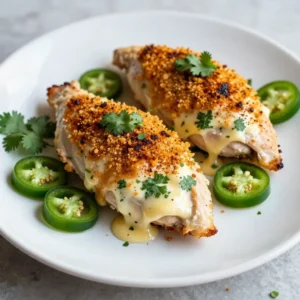 - 4 boneless, skinless chicken breasts - 1 cup pepper jack cheese, shredded - 1/2 cup cream cheese, softened - 1/4 cup fresh cilantro, chopped - 1 tablespoon jalape&ntilde;o, finely chopped (adjust for spice preference) For this stuffed chicken, I choose boneless, skinless chicken breasts. They are easy to work with and cook quickly. The creamy filling features pepper jack cheese for a spicy kick and cream cheese for smoothness. Fresh cilantro adds a burst of flavor, while jalape&ntilde;o gives it that extra heat. - 1 teaspoon garlic powder - 1 teaspoon onion powder - Smoked paprika, salt, and pepper to taste To make the cheese filling pop, I use garlic powder and onion powder. They boost the flavor without being overpowering. Smoked paprika adds a warm, smoky taste. I always use salt and pepper to enhance all the flavors in the dish. - 2 tablespoons olive oil for moisture - 1 cup breadcrumbs for crispy texture For the coating, I drizzle olive oil over the breadcrumbs. This keeps the outside moist while giving it a nice crunch. The breadcrumbs provide that satisfying crispy texture, making each bite delightful. {{ingredient_image_1}} To make the cheese filling, you need to mix several ingredients. In a bowl, combine: - 1 cup pepper jack cheese, shredded - 1/2 cup cream cheese, softened - 1/4 cup fresh cilantro, chopped - 1 tablespoon jalape&ntilde;o, finely chopped - 1 teaspoon garlic powder - 1 teaspoon onion powder - Salt and pepper to taste Stir these items well until they blend into a smooth mixture. This filling adds a creamy and spicy kick to your chicken. Next, you need to prepare the chicken. Take each boneless, skinless chicken breast and create a pocket. Slice it horizontally, but be careful not to cut all the way through. This pocket will hold the cheese mixture. Make sure you do this gently to keep the chicken intact. Now it&rsquo;s time to stuff the chicken. Use a spoon to fill each pocket with the cheese mixture. You can secure the opening with toothpicks if needed. This step ensures that the filling stays inside while cooking. For the coating, mix breadcrumbs and 1 teaspoon smoked paprika on a plate. Roll each stuffed chicken breast in olive oil first, then coat it with the breadcrumb mixture. This will give your chicken a crispy texture when cooked. You have two main steps to cook the chicken. First, heat 2 tablespoons of olive oil in an oven-safe skillet over medium-high heat. Once it&rsquo;s hot, add the stuffed chicken breasts. Sear them for about 3-4 minutes on each side until they turn golden brown. After searing, transfer the skillet to a preheated oven at 375&deg;F (190&deg;C). Bake the chicken for 20-25 minutes. Check that the internal temperature reaches 165&deg;F (74&deg;C). This step ensures your chicken is safe to eat and perfectly juicy. To keep your chicken juicy, follow these steps: - Choose good chicken: Use fresh, high-quality, boneless, skinless chicken breasts. They hold moisture well. - Create pockets carefully: Slice the chicken to form pockets without cutting all the way through. This helps keep the filling inside. - Use a meat thermometer: Check the internal temperature. It should reach 165&deg;F (74&deg;C) to be safe and juicy. Searing the chicken before baking adds flavor and locks in moisture. Cook it until it's golden brown on both sides. For a beautiful dish, consider these presentation tips: - Use a colorful base: Serve the stuffed chicken on a bed of saut&eacute;ed veggies or a fresh salad. - Add garnishes: Top with extra cilantro and slices of jalape&ntilde;o for a vibrant look. This enhances the dish&rsquo;s appeal and adds fresh flavor. - Plate neatly: Arrange the chicken neatly on the plate. This makes for an inviting meal that looks as good as it tastes. To store leftovers properly, follow these best practices: - Cool before storing: Let the chicken cool to room temperature before placing it in a container. - Use airtight containers: Store in airtight containers to maintain freshness. This helps prevent the chicken from drying out. - Refrigerate or freeze: Store in the fridge for up to 3 days. If you want to keep it longer, freeze for up to 3 months. When you&rsquo;re ready to eat, reheat gently to keep it juicy and tasty. Pro Tips Use a Meat Thermometer: Ensure your chicken is perfectly cooked by using a meat thermometer to check that the internal temperature reaches 165&deg;F (74&deg;C). Customize the Spice Level: Adjust the amount of jalape&ntilde;o according to your spice tolerance. For a milder flavor, you can omit it entirely or use less. Rest the Chicken: Allow the chicken to rest for a few minutes after baking. This helps retain the juices, making the meat more tender and flavorful. Experiment with Cheeses: Feel free to mix in other cheeses like cheddar or mozzarella for a different flavor profile in your stuffing. {{image_2}} You can change the cheese in this recipe. Cheddar and mozzarella are great choices. Cheddar gives a sharp taste, while mozzarella melts beautifully. You can also mix cheeses for fun flavors. Try using gouda or swiss for a twist. Each cheese brings its own unique taste and texture. Feel free to add more to the stuffing. Spinach, bell peppers, or mushrooms are tasty options. Chopped spinach adds color and nutrition. Diced bell peppers give crunch and sweetness. You can also try spices, like cumin or chili powder, for extra heat. Get creative and make it your own! You can cook this dish in different ways. Grilling gives a nice smoky flavor. Just preheat your grill and cook the chicken for about 6-8 minutes per side. Air frying is another great option. It makes the chicken crispy without much oil. Cook it at 375&deg;F for 20-25 minutes. Each method offers a unique taste and texture. Pepper jack stuffed chicken stays fresh in the fridge for about 3 to 4 days. Make sure to store it in an airtight container. This keeps the moisture in and the flavors strong. If you want to keep it even longer, consider freezing it instead. To freeze stuffed chicken, wrap each piece in plastic wrap. Then, place the wrapped chicken in a freezer bag or container. This protects it from freezer burn. You can freeze it for up to 3 months. When you&rsquo;re ready to eat, thaw it in the fridge overnight before reheating. For the best taste, reheat the chicken in the oven. Preheat your oven to 350&deg;F (175&deg;C). Place the chicken in a baking dish and cover it with foil. Heat for about 20-25 minutes or until warmed through. You can also use a microwave if you're in a hurry. Just remember to cover it to keep it moist. Yes, you can prepare Pepper Jack Stuffed Chicken ahead of time. Here are some tips for meal prepping: - Stuff the Chicken: You can stuff the chicken breasts and seal them. - Refrigerate: Keep them in the fridge for up to 24 hours before cooking. - Freeze: If you want to make them even earlier, freeze the stuffed chicken. Wrap each breast well to avoid freezer burn. - Thawing: Remember to thaw in the fridge overnight before cooking. This way, you save time on busy days while still enjoying a tasty meal. Pair your Pepper Jack Stuffed Chicken with some great side dishes. Here are a few ideas: - Saut&eacute;ed Vegetables: Bell peppers, zucchini, and carrots work well. - Fresh Salad: A crisp green salad adds a nice crunch. - Rice or Quinoa: These grains balance the meal and soak up extra sauce. - Mashed Potatoes: Creamy mashed potatoes are a comforting choice. These sides will enhance your meal and make it more filling. This recipe can be healthy with some tweaks. Here are a few nutritional considerations: - Lean Chicken: Boneless, skinless chicken breasts are a good source of protein. - Cheese Choices: You can use lower-fat cheese or reduce the amount of cheese to cut calories. - Add Veggies: Consider adding spinach or mushrooms to the stuffing for added nutrients. - Healthy Cooking: Use less oil or bake instead of frying to make it lighter. With these small changes, you can enjoy a delicious dish that fits your health goals. You learned how to make delicious Pepper Jack Stuffed Chicken today. We covered the main ingredients, spices, and cooking methods. I shared tips on keeping the chicken juicy and how to serve it nicely. You can try different cheeses or add vegetables for a twist. Remember to store leftovers properly for later meals. With these tips and ideas, you can make this dish fun and tasty. Enjoy cooking and impressing your family and friends with your new skills!