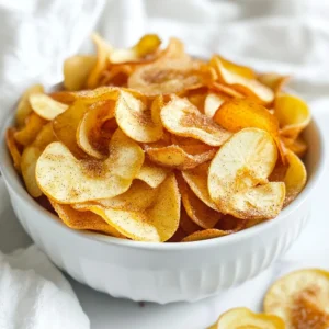 To make your cinnamon sugar apple chips, gather these simple items: - 2 large apples (like Honeycrisp or Fuji) - 2 tablespoons coconut oil (melted) - 1 tablespoon cinnamon - 2 tablespoons granulated sugar (or coconut sugar) - Pinch of sea salt You can switch things up with these easy swaps: - Use olive oil instead of coconut oil for a different taste. - Substitute brown sugar for granulated sugar for a richer flavor. - Try maple syrup instead of sugar for a natural sweetness boost. This recipe makes enough for 4 to 6 people. Each person can enjoy about 1 to 1.5 servings. If you want to share more, simply double the recipe. These chips make a great snack for kids and adults alike. {{ingredient_image_1}} First, gather your ingredients. You need two large apples, melted coconut oil, cinnamon, sugar, and sea salt. I like to use Honeycrisp or Fuji apples for their sweet flavor. Wash the apples well and remove the core. Next, slice the apples thinly, about 1/8 inch thick. A mandoline works best for even slices, but a sharp knife will do. In a small bowl, mix together one tablespoon of cinnamon, two tablespoons of sugar, and a pinch of sea salt. This mixture gives the apple chips a tasty kick. Now, place the apple slices in a large bowl. Drizzle the melted coconut oil over the slices. Toss them gently until all slices are coated well with oil. Then, sprinkle the cinnamon sugar mix over the apple slices. Toss again to make sure every slice is covered. Preheat your oven to 225°F (110°C). Line a baking sheet with parchment paper. This step helps the chips not to stick. Spread the apple slices in a single layer on the baking sheet. Make sure they do not overlap. This ensures even cooking. Bake the apple slices for about 1 to 1.5 hours. After 45 minutes, flip them over for even crispness. Keep an eye on them to avoid burning. You want them to be crisp and golden. Once baked, remove the chips from the oven. Let them cool on the baking sheet for a few minutes. This cooling step helps them get even crisper. After a few minutes, transfer the chips to a wire rack. They will cool down more and become crunchy. For serving, place the apple chips in a decorative bowl. You can sprinkle some extra cinnamon on top for a beautiful look. Pair them with caramel sauce for a sweet dip. Enjoy your crunchy and delicious snack! To get the best crisp, slice the apples thin. Aim for about 1/8 inch. Using a mandoline makes this easy. Even slices help them cook evenly. Next, coat them well with coconut oil. This oil adds a nice flavor. It also helps the spices stick. Spread the slices in a single layer on the baking sheet. Do not overlap them. Overlapping can cause them to steam instead of crisp. One common mistake is not drying the apples. If they are wet, they won't crisp well. Make sure to wash and dry them first. Another mistake is using thick slices. Thicker slices take longer to bake and may not crisp. Also, avoid skipping the flipping step. Flipping helps both sides get golden. Lastly, watch the oven closely. Each oven is different, and some may bake faster. You can add more flavors to your apple chips. Try adding nutmeg for a warm spice. Vanilla extract can give a sweet touch. For a fun twist, sprinkle some cocoa powder. You can also mix in some nuts for extra crunch. Experiment with your favorite spices. Each will give your chips a unique taste. Pro Tips Choose the Right Apples: Select sweet and crisp apple varieties like Honeycrisp or Fuji for the best flavor and texture. Slice Evenly: Use a mandoline for uniform slices; this ensures even baking and consistent crispiness. Monitor Baking Time: Keep an eye on the apple chips as they bake, as cooking times may vary based on thickness and moisture content. Store Properly: Once cooled, store the chips in an airtight container to maintain their crispness for longer. {{image_2}} You can choose many apples for this snack. I love Honeycrisp for its sweet crunch. Fuji apples are also great because they are sweet and firm. For a tart flavor, try Granny Smith apples. They add a nice contrast to the sweetness of the cinnamon sugar. Each apple gives a different taste and crunch. You can mix varieties for more fun! You can make these chips even better by adding flavors. Nutmeg adds warmth and depth. A pinch of nutmeg can change the whole taste. If you like vanilla, try adding a splash of vanilla extract to the melted coconut oil. This adds a sweet aroma that pairs well with apples. You can also sprinkle some chocolate or caramel powder for a tasty twist. If you want to try different ways to cook the chips, you have options. A dehydrator works great for making apple chips. Set it to 135°F (57°C) and let it run for 6 to 8 hours. This method keeps the apples chewy and flavorful. An air fryer is another quick choice. Set it to 300°F (149°C) and cook for 15 to 20 minutes. Be sure to check on them so they don’t burn. Each method gives a unique texture and taste, so feel free to experiment! To keep your apple chips fresh, store them in an airtight container. This will help prevent moisture from getting in. I like to use glass jars or zip-top bags. If you have a vacuum sealer, that works great too. Make sure the chips are completely cool before sealing them. This keeps them nice and crunchy. When stored properly, apple chips can last up to two weeks. If you want to keep them longer, freezing is an option. Just place the chips in a freezer-safe bag. Remove as much air as possible to avoid freezer burn. They can last for up to six months in the freezer. When you’re ready to eat them, let them thaw at room temperature. If your apple chips lose their crunch, don’t worry! You can recrisp them easily. Preheat your oven to 200°F (95°C). Spread the chips in a single layer on a baking sheet. Bake for about 10 minutes. This will help them regain their crispiness. Keep an eye on them to avoid burning. Enjoy your crunchy apple chips once again! Yes, you can use honey instead of sugar. Honey adds a nice sweetness. It also gives a unique flavor to your apple chips. Use about half the amount of honey as sugar. Mix honey with melted coconut oil. Drizzle it over the apple slices just like the sugar. You can make apple chips without an oven by using a dehydrator. Slice the apples thinly as before. Arrange them on the dehydrator trays. Set the temperature to 135°F (57°C). Dehydrate for 6 to 8 hours. Check them often for your desired crispness. You can also use a microwave. Place the apple slices on a microwave-safe plate. Cook in short bursts. Check every minute until they become crisp. You can buy pre-made cinnamon sugar apple chips at many grocery stores. Look in the snack aisle or health food section. Some brands sell them online as well. Check websites like Amazon or specialty food stores. Always read the label to ensure they meet your needs. This blog post covered how to make tasty apple chips. You learned about key ingredients and substitution ideas. The step-by-step guide helped you with prep and baking. We shared tips for a perfect crisp and common mistakes to avoid. You also discovered flavor variations and storage methods. Now you can enjoy apple chips anytime. Experiment with different apples or spices. Your cooking skills will grow with practice. Happy snacking!