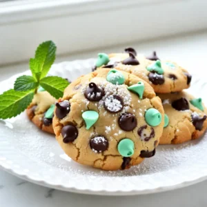 - 1 cup unsalted butter, softened - 1 cup brown sugar, packed - 1/2 cup granulated sugar - 2 large eggs - 2 teaspoons pure peppermint extract - 2 1/4 cups all-purpose flour - 1 teaspoon baking soda - 1/2 teaspoon salt - 1 cup semi-sweet chocolate chips - 1/2 cup green mint chocolate chips (or chopped Andes mints) - 1/4 cup crushed mint candies (optional, for topping) For this mint chocolate chip cookie recipe, each ingredient plays a key role. The unsalted butter gives a rich base. Brown sugar and granulated sugar add sweetness and moisture. Eggs help bind everything together. Peppermint extract gives these cookies their minty kick. Flour provides structure, while baking soda ensures they rise. Salt balances the sweetness and enhances flavor. I love using semi-sweet chocolate chips and green mint chocolate chips for that extra minty touch. If you want more crunch and fun, add crushed mint candies on top. They add a nice texture and look great! Gather these ingredients, and you will be ready for cookie magic. {{ingredient_image_1}} - Preheat your oven to 350&deg;F (175&deg;C). Line a baking sheet with parchment paper. - In a large bowl, cream together the softened butter, brown sugar, and granulated sugar. Mix until fluffy, about 3-4 minutes. - Add the eggs one at a time, mixing well after each. Stir in the peppermint extract. - In another bowl, whisk together the flour, baking soda, and salt. - Gradually add this dry mixture into the wet ingredients. Mix just until combined. - Fold in the semi-sweet chocolate chips and green mint chocolate chips. Ensure they are evenly mixed. - If you want extra minty flavor, add crushed mint candies now. - Drop spoonfuls of cookie dough onto the prepared baking sheet. Space them about 2 inches apart. - Bake in your preheated oven for 10-12 minutes. The edges will be golden, and the centers may look slightly underbaked. They will firm up as they cool. - Allow the cookies to cool on the baking sheet for 5 minutes. Then transfer them to a wire rack to cool completely. - To get the right cookie texture, use softened butter. - Mix your butter and sugars until fluffy. This adds air. - For chewy cookies, don't overbake them. Keep an eye on the time. - If you like them soft, take them out when the edges are golden. - You can use coconut sugar instead of brown sugar. - If you need an egg substitute, try 1/4 cup applesauce per egg. - For a gluten-free option, use almond flour or a gluten-free blend. - Serve your cookies on a bright plate for a fun look. - Lightly dust them with powdered sugar for a touch of elegance. - Add a sprig of fresh mint next to the cookies for color. - Pair them with a tall glass of cold milk for a classic treat. Pro Tips Chill the Dough: For a thicker cookie, chill the dough for at least 30 minutes before baking. This helps prevent spreading and results in a chewier texture. Use Quality Chocolate: Opt for high-quality chocolate chips for a richer flavor. Dark chocolate or mint-infused varieties can enhance the overall taste. Experiment with Add-ins: Feel free to add nuts or dried fruit to the dough for extra texture and flavor. Just be sure to adjust the amount of chocolate chips accordingly. Storage Know-How: Store cookies in an airtight container at room temperature for up to a week. For longer freshness, freeze them in a single layer and transfer to a freezer bag. {{image_2}} You can make mint chocolate chip cookies even better by adding some new flavors. One simple way is to mix in vanilla extract. Just a teaspoon can add a warm, sweet note. You can also try using almond extract for a unique twist. Want some crunch? Add nuts! Chopped walnuts or pecans work great. They add texture and a nice flavor that pairs well with chocolate. Just fold in half a cup when mixing in the chocolate chips. You can change your cookies to fit the season. For holidays, use festive shapes or colors. Try adding red or green sprinkles for Christmas. You can also use different color mint candies. They can bring a fun look for parties or gifts. In spring, think about pastel colors. Use light green or pink candies to match the season. These small changes make your mint chocolate chip cookies special for any occasion. To keep your Mint Chocolate Chip Cookies fresh, store them in an airtight container. This helps keep moisture in and prevents them from getting hard. You can also use a cookie jar with a tight lid for short-term storage. Place a piece of bread in the jar to help keep them soft longer. For long-term storage, consider freezing your cookies. To freeze, let the cookies cool completely. Then, layer them in a freezer-safe bag or container. Make sure to separate layers with parchment paper. They can stay good for up to three months in the freezer. When you're ready to enjoy them, just take out the number you want and let them thaw at room temperature. When stored at room temperature, your cookies will stay fresh for about one week. If you want them to last longer, freezing is the way to go. Look for signs of spoilage. If your cookies become hard or stale, it's time to toss them out. If you notice any mold or strange smells, discard them right away. Enjoy your cookies while they are fresh for the best taste! Can I use dark chocolate chips instead? Yes, you can use dark chocolate chips. They add a rich flavor. Dark chocolate pairs well with mint. You might enjoy the contrast. How do I know when the cookies are done baking? Look for lightly golden edges. The centers may seem soft. They will firm up as they cool. If the edges are brown, they are done. What if I don't have peppermint extract? If you lack peppermint extract, use mint extract instead. The taste will change slightly but remain minty. You could also use crushed mint candies for flavor. Why are my cookies flat? Flat cookies often come from too much butter or sugar. Make sure your measurements are correct. Also, check that your baking soda is fresh. How to fix over-mixed dough? If the dough is over-mixed, it may become tough. Try chilling it for 30 minutes. This can help the dough firm up nicely before baking. Best beverages to pair with mint chocolate chip cookies Mint chocolate chip cookies go well with cold milk. You can also enjoy them with hot cocoa. For adults, try a minty cocktail. Ideas for cookie platters and gifts Arrange cookies on a colorful platter. Add fruits or nuts for color. For gifts, pack them in a decorative box. They make great treats for friends and family. You learned how to make mint chocolate chip cookies from scratch. We covered each step, from gathering the right ingredients to mixing the dough. I shared tips for baking success and ways to store your cookies. Remember, you can change flavors or add spices as you wish. These cookies fit any occasion and are always a hit. Enjoy baking and sharing these tasty treats with friends and family!